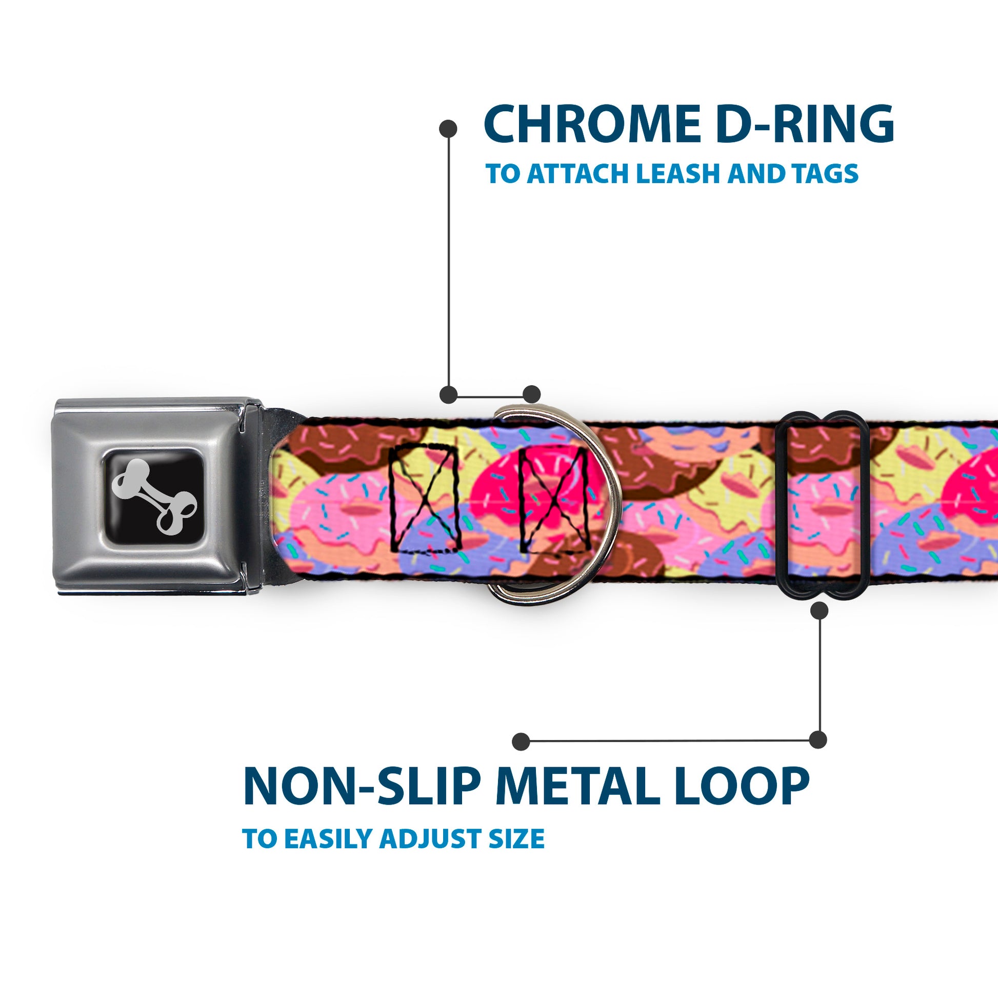 Dog Bone Seatbelt Buckle Collar - Sprinkle Donuts Stacked Multi Color Seatbelt Buckle Collars Buckle-Down
