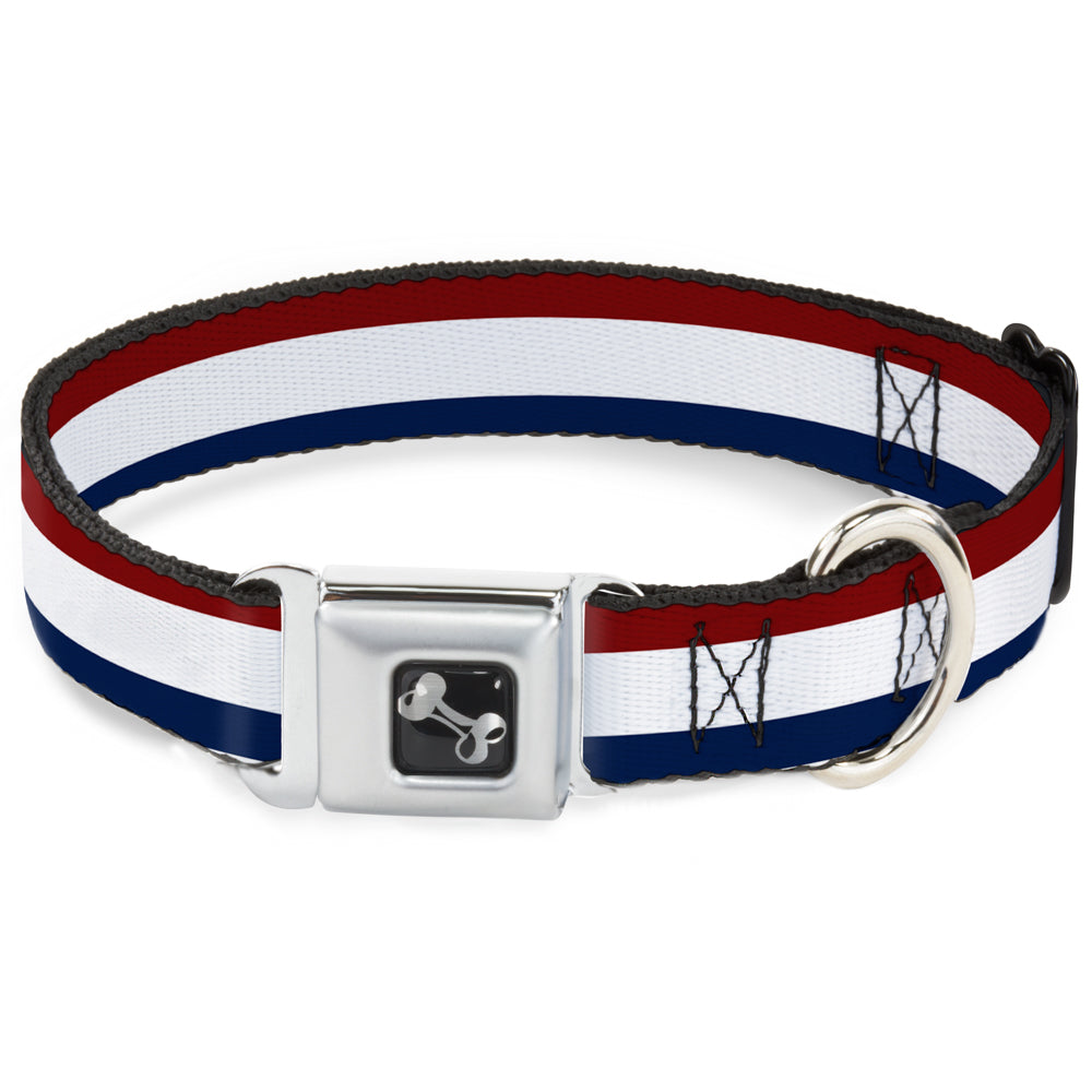 Dog Bone Seatbelt Buckle Collar - Stripes Red/White/Blue Seatbelt Buckle Collars Buckle-Down
