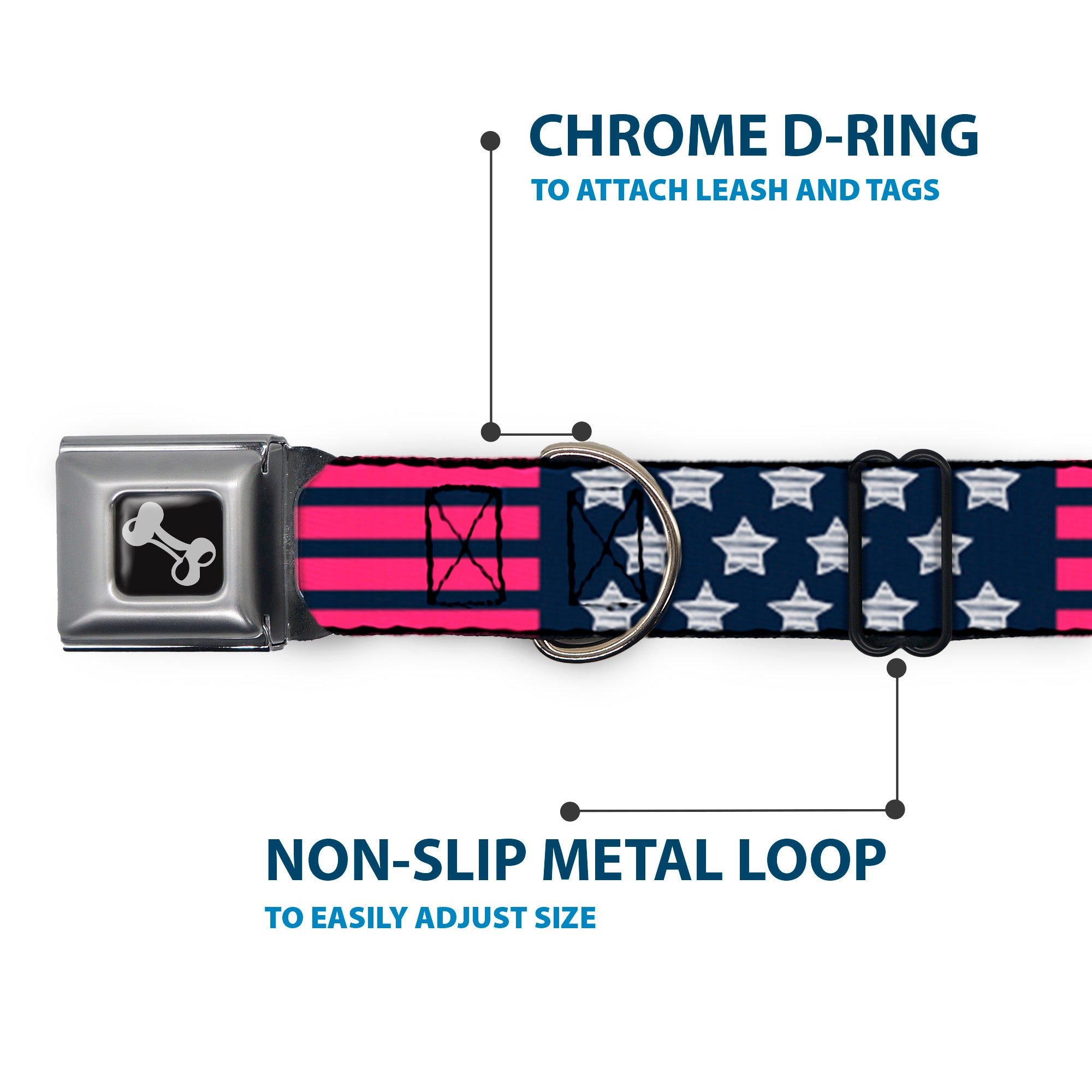 Dog Bone Seatbelt Buckle Collar - Stars & Stripes2 Blue/White/Pink Seatbelt Buckle Collars Buckle-Down