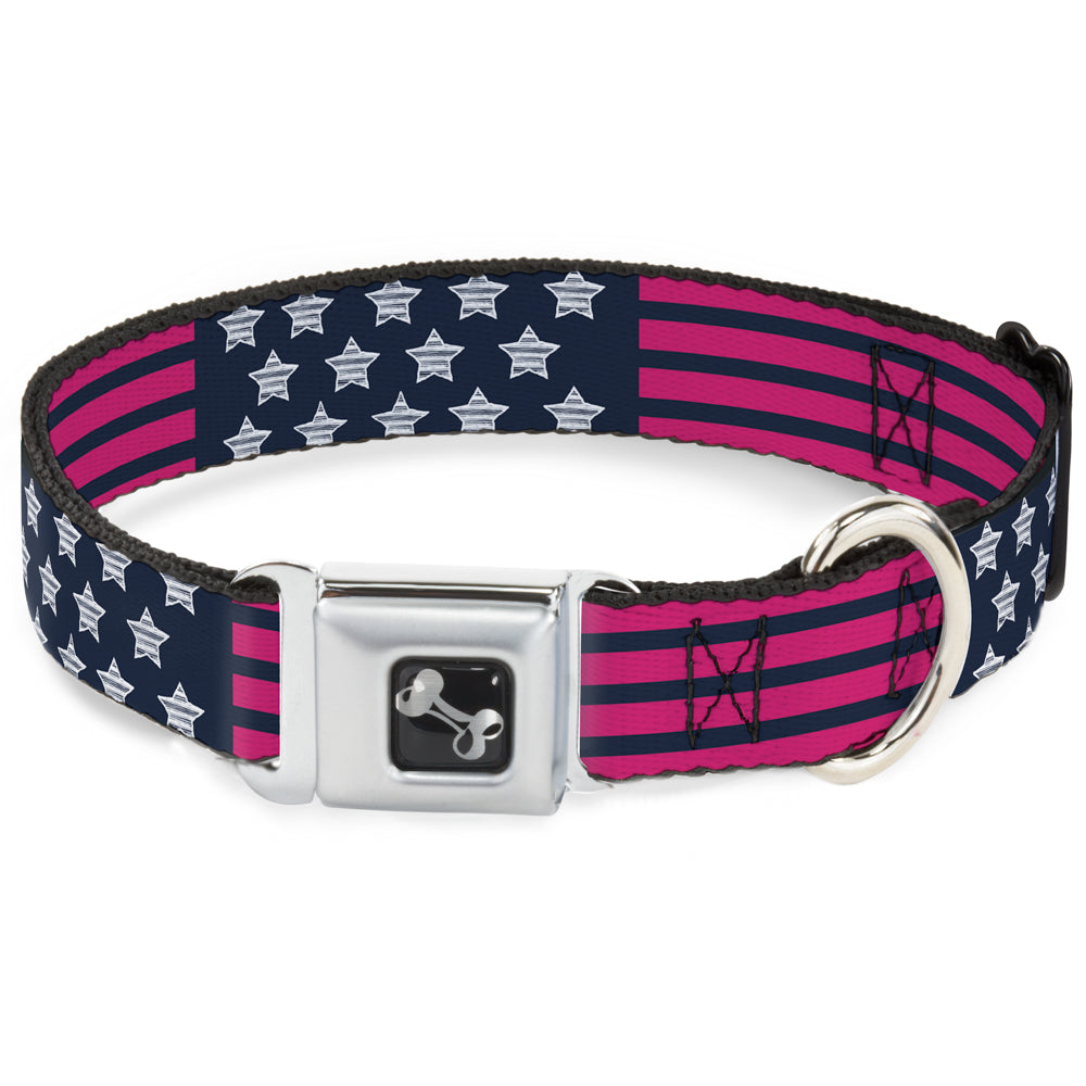 Dog Bone Seatbelt Buckle Collar - Stars & Stripes2 Blue/White/Pink Seatbelt Buckle Collars Buckle-Down