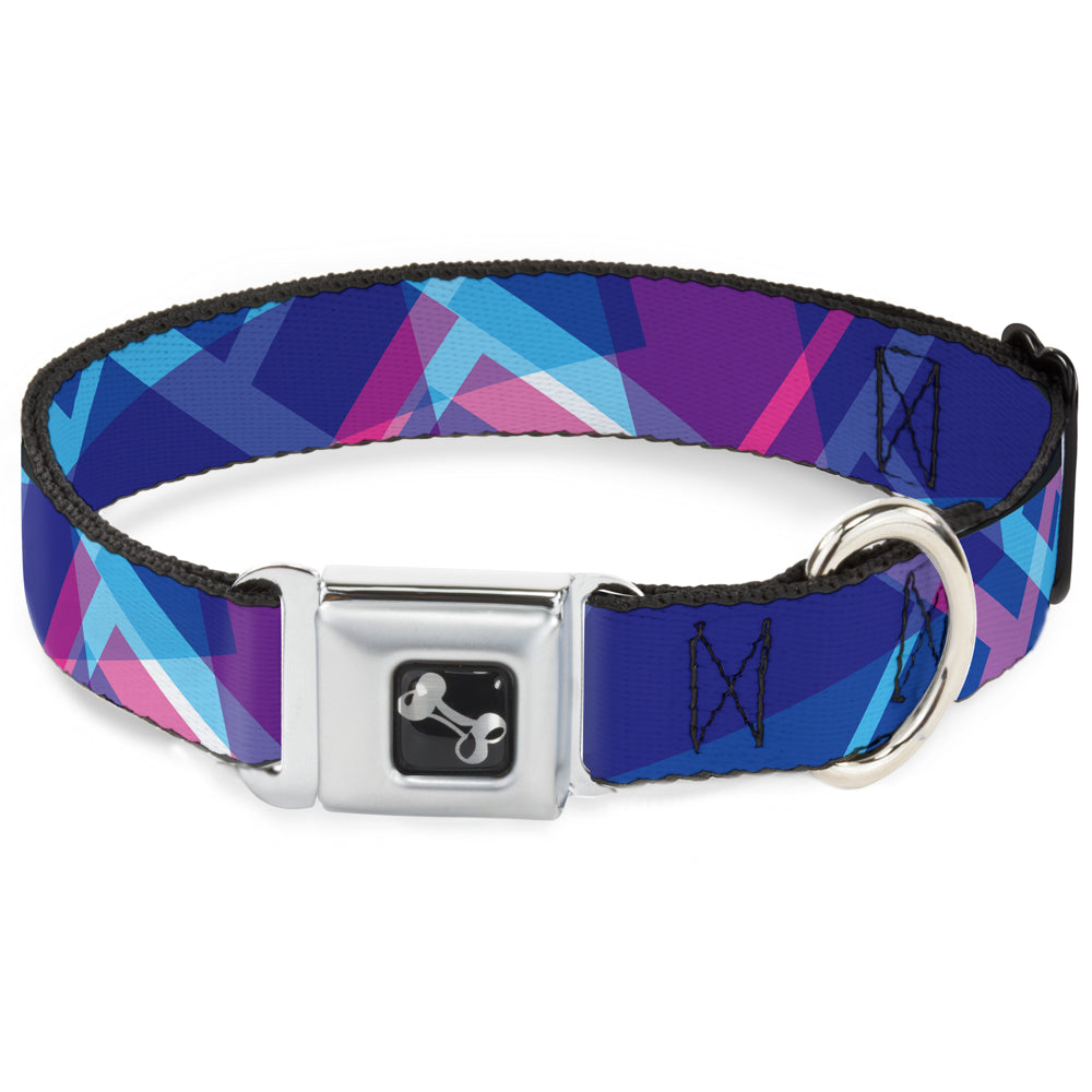 Dog Bone Seatbelt Buckle Collar - Squares Stacked Blues/Pinks/Purples Seatbelt Buckle Collars Buckle-Down