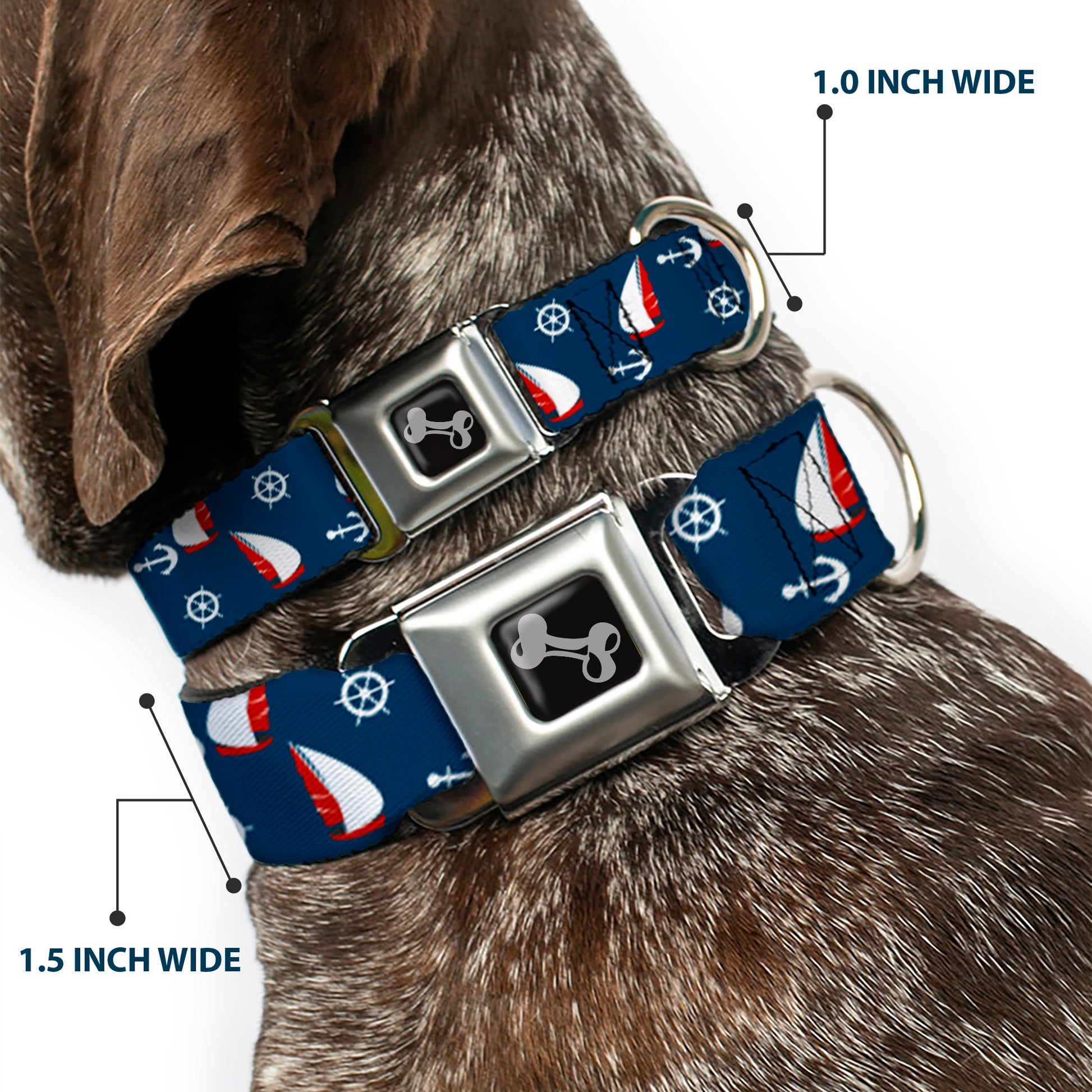 Dog Bone Black/Silver Seatbelt Buckle Collar - Sailboat/Anchor/Helm Scattered Navy/White/Red Seatbelt Buckle Collars Buckle-Down