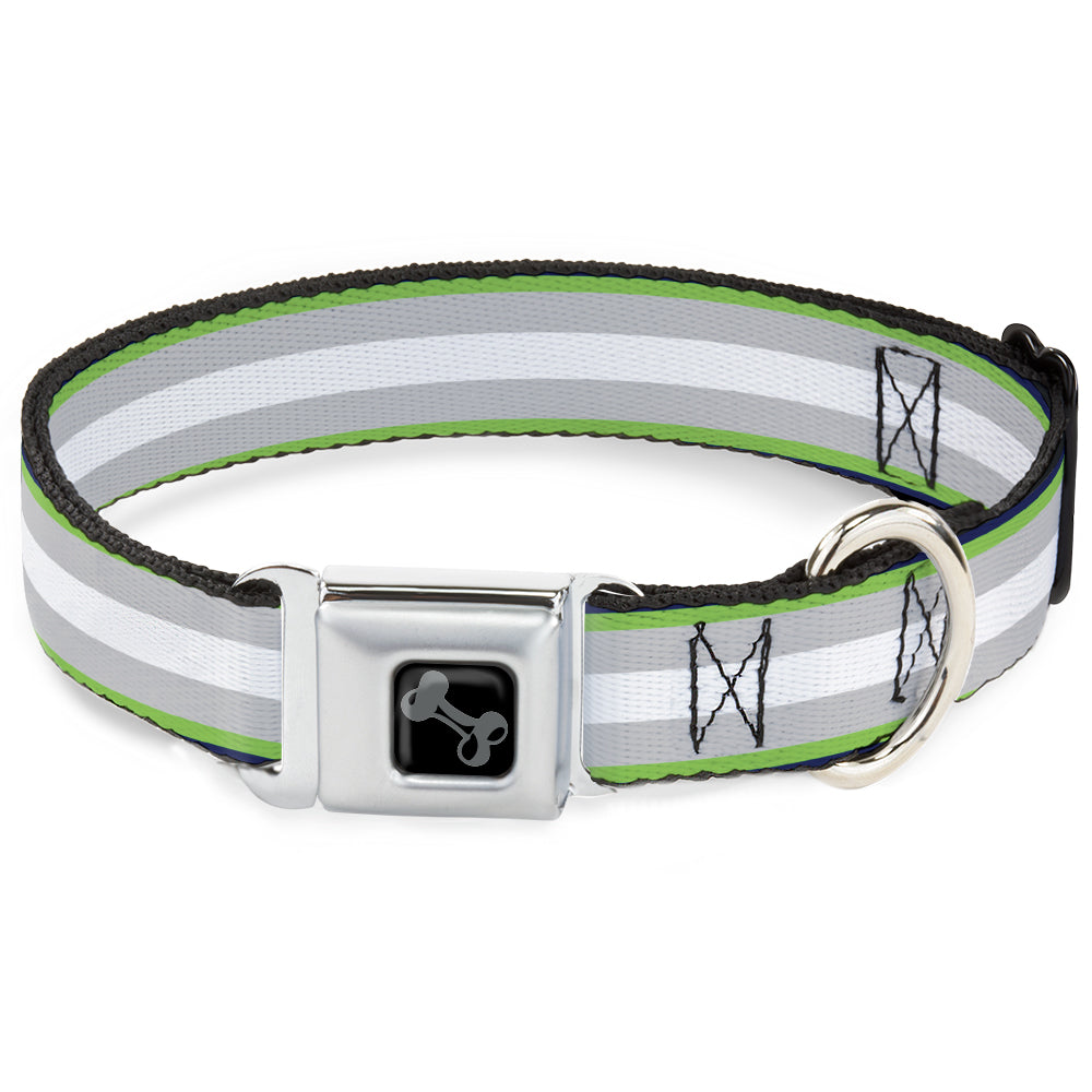 Dog Bone Black/Silver Seatbelt Buckle Collar - Stripes Navy/Neon Green/Silver/White Seatbelt Buckle Collars Buckle-Down