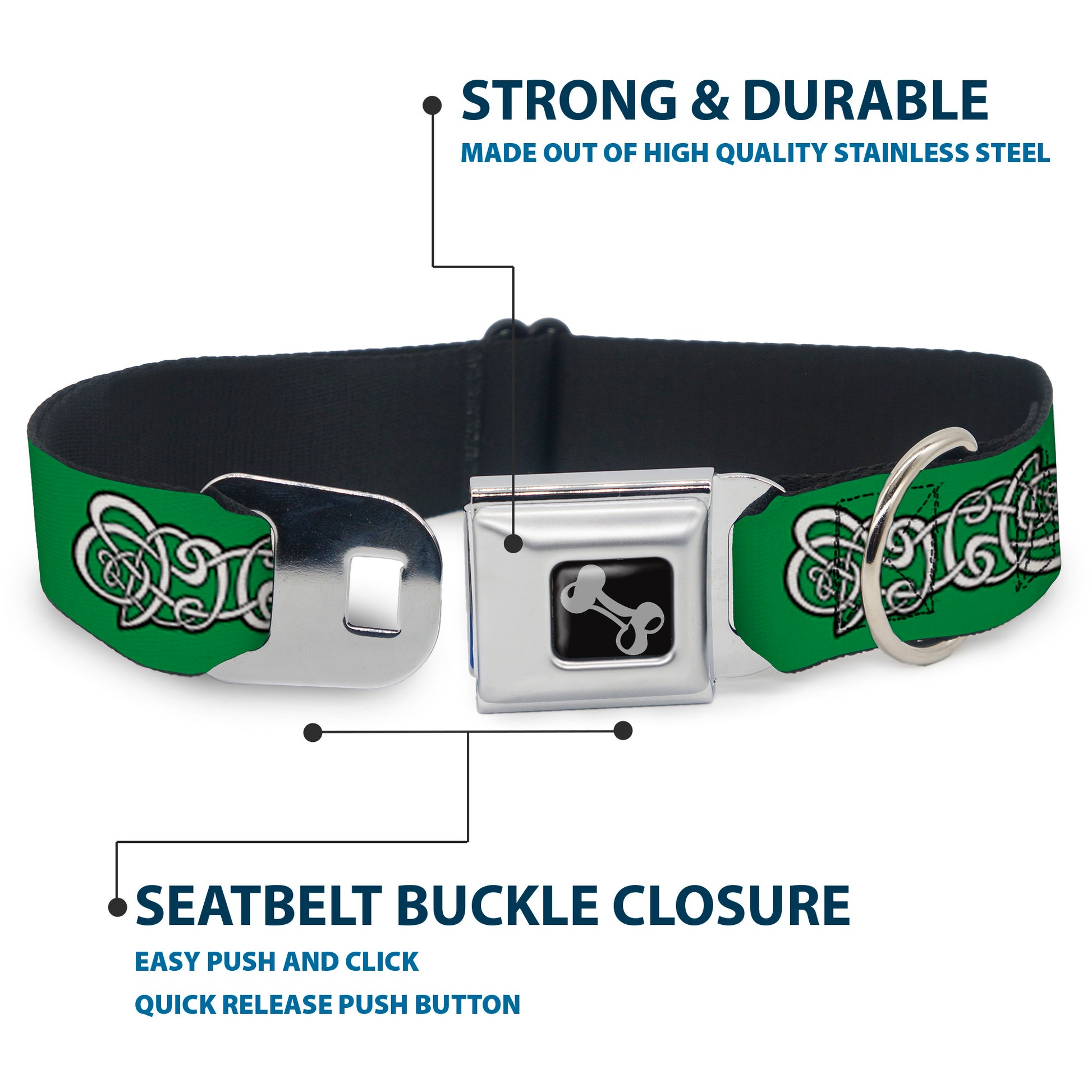 Dog Bone Seatbelt Buckle Collar - Celtic Knot2 Greens/Black/White Seatbelt Buckle Collars Buckle-Down