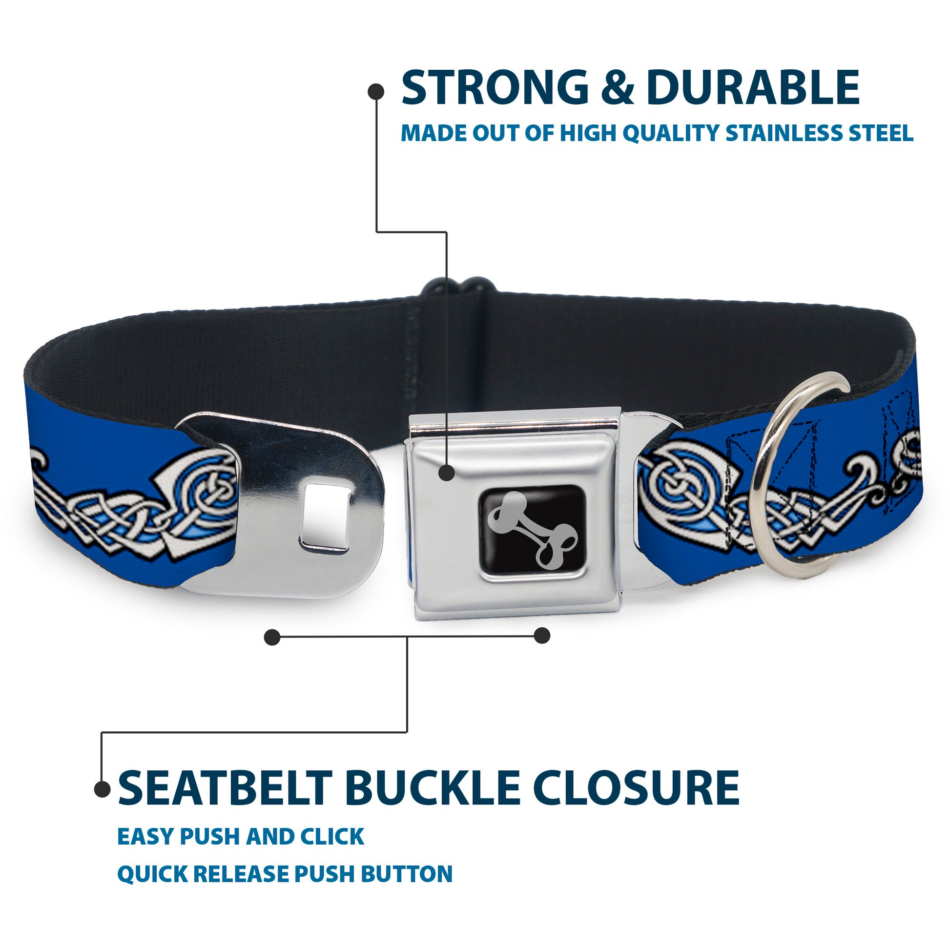 Dog Bone Seatbelt Buckle Collar - Celtic Knot4 Blues/Black/White Seatbelt Buckle Collars Buckle-Down