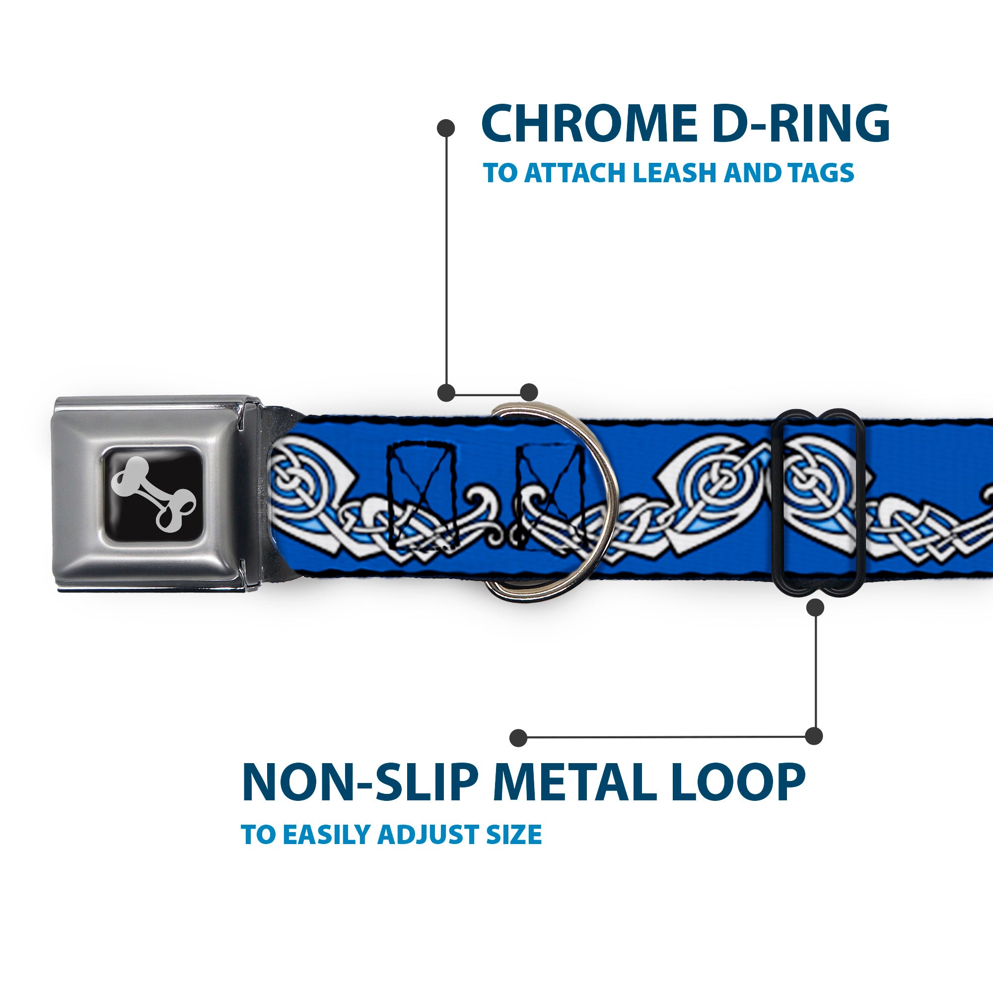 Dog Bone Seatbelt Buckle Collar - Celtic Knot4 Blues/Black/White Seatbelt Buckle Collars Buckle-Down