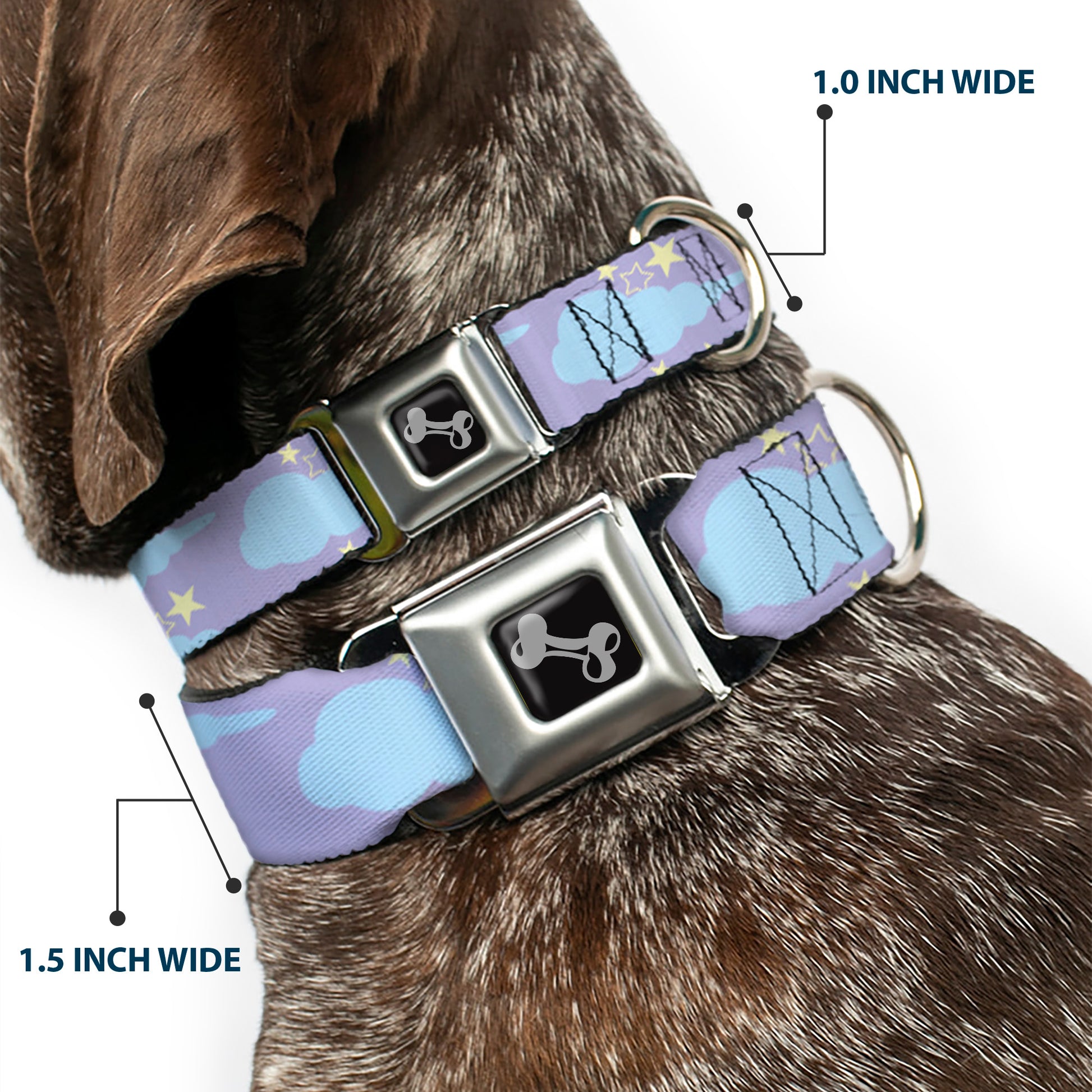 Dog Bone Seatbelt Buckle Collar - Cloudy/Starry Sky Lavender/Blue/Yellow Seatbelt Buckle Collars Buckle-Down