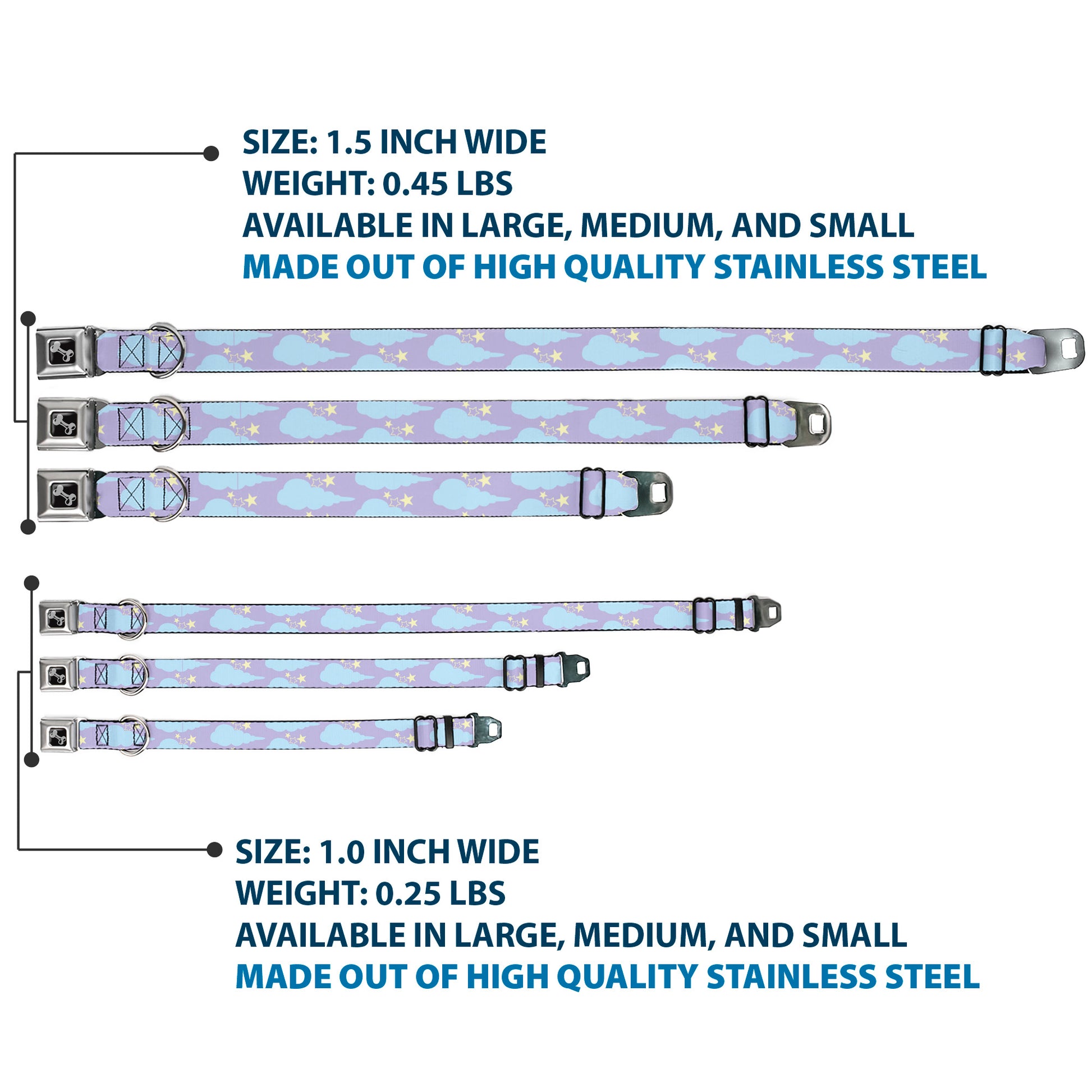 Dog Bone Seatbelt Buckle Collar - Cloudy/Starry Sky Lavender/Blue/Yellow Seatbelt Buckle Collars Buckle-Down