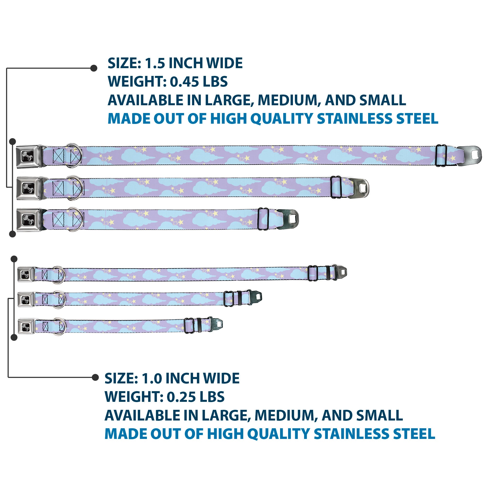 Dog Bone Seatbelt Buckle Collar - Cloudy/Starry Sky Lavender/Blue/Yellow Seatbelt Buckle Collars Buckle-Down