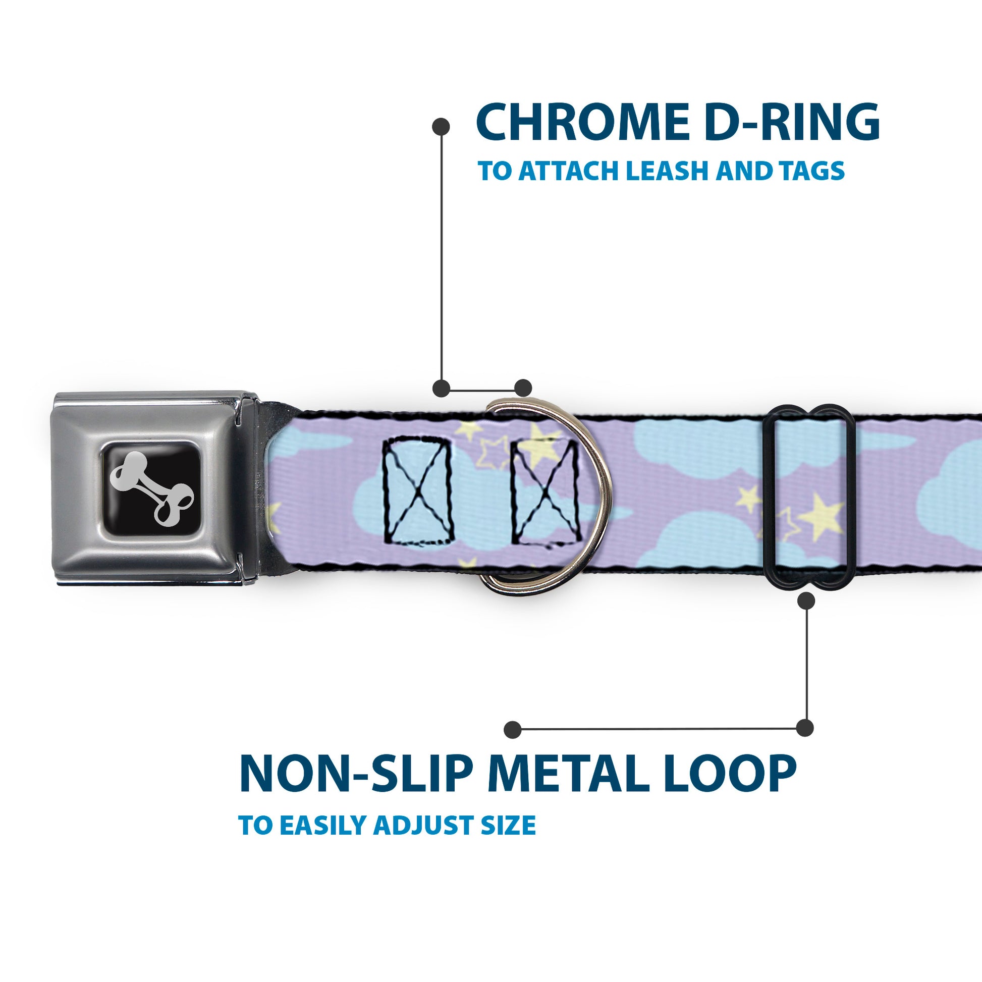 Dog Bone Seatbelt Buckle Collar - Cloudy/Starry Sky Lavender/Blue/Yellow Seatbelt Buckle Collars Buckle-Down