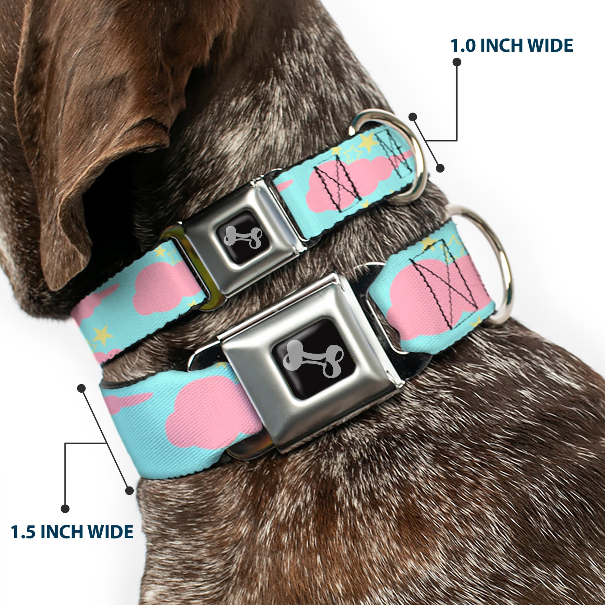 Dog Bone Seatbelt Buckle Collar - Cloudy/Starry Sky Aqua/Pink/Yellow Seatbelt Buckle Collars Buckle-Down