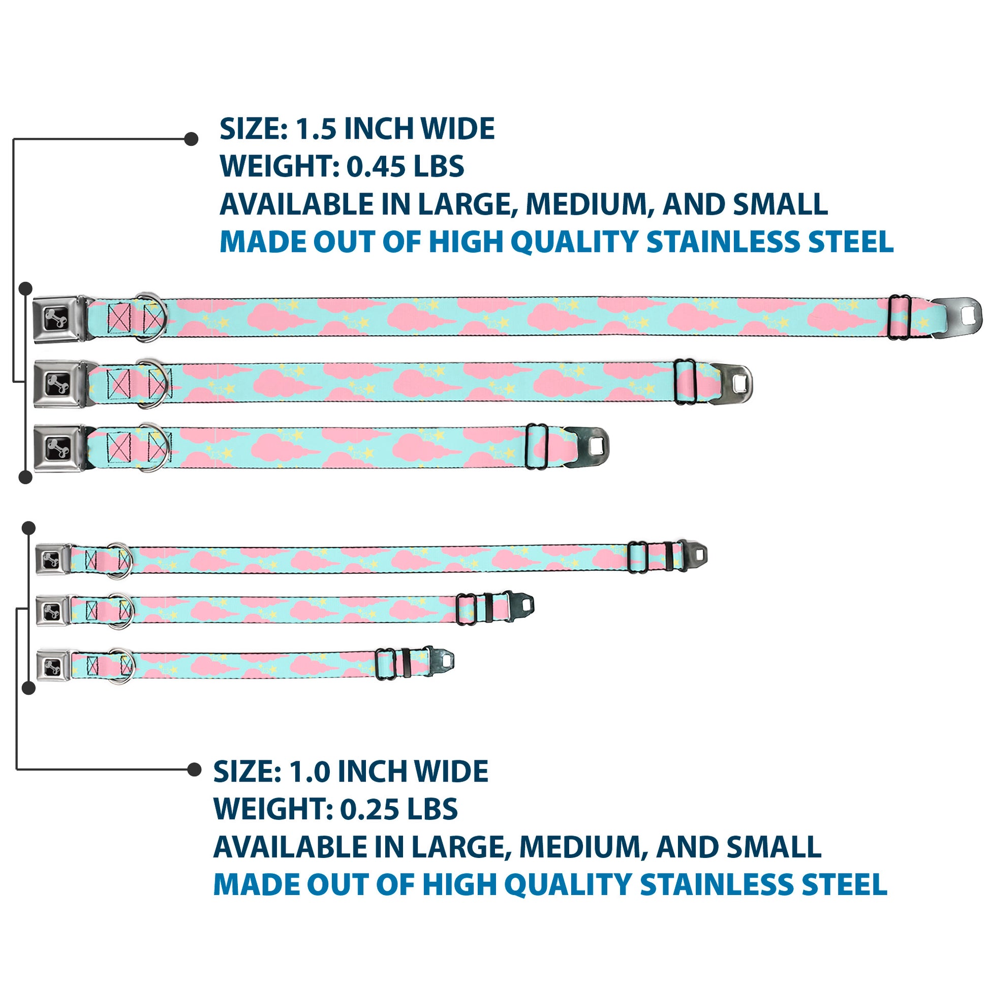 Dog Bone Seatbelt Buckle Collar - Cloudy/Starry Sky Aqua/Pink/Yellow Seatbelt Buckle Collars Buckle-Down