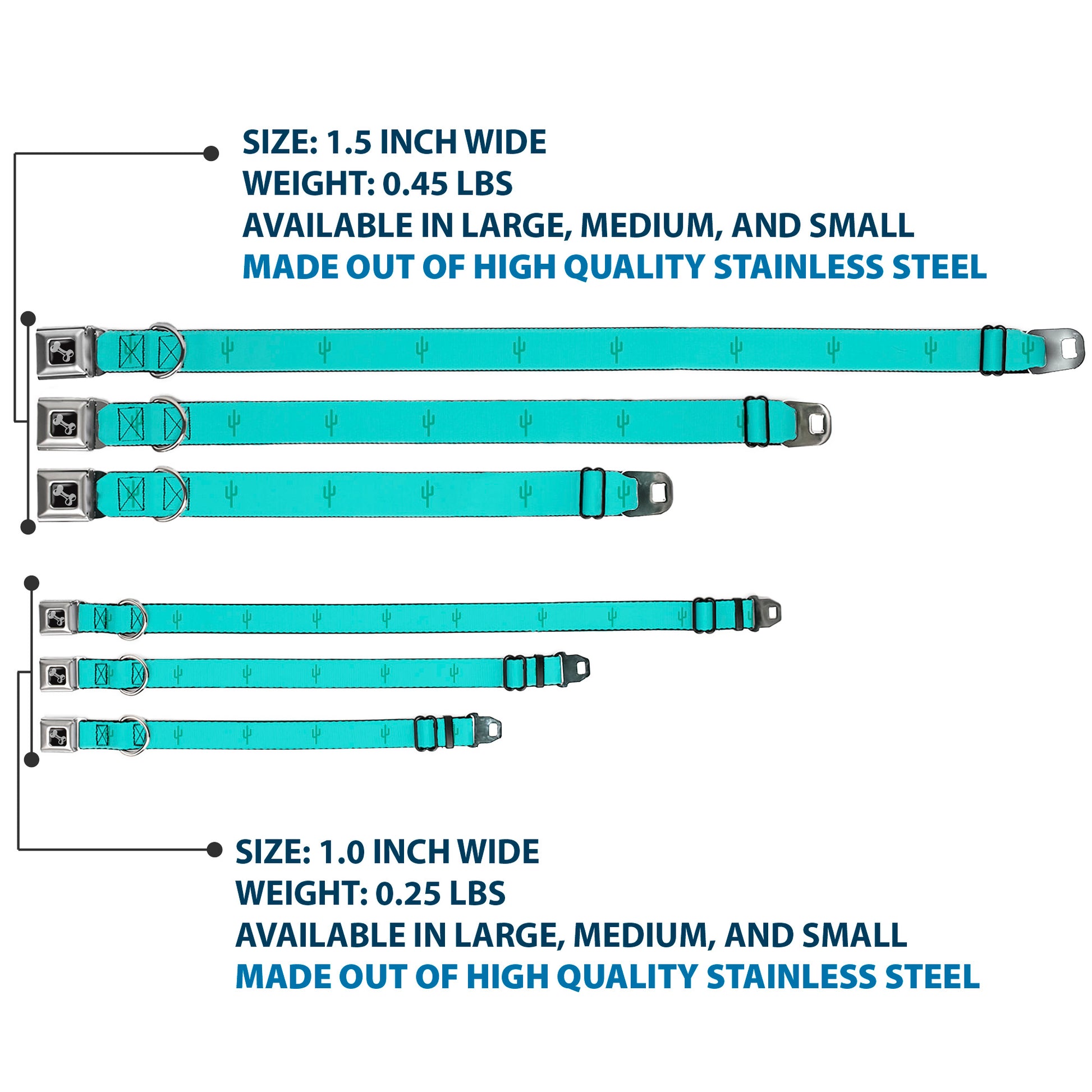 Dog Bone Seatbelt Buckle Collar - Cacti1 Aqua Blues Seatbelt Buckle Collars Buckle-Down