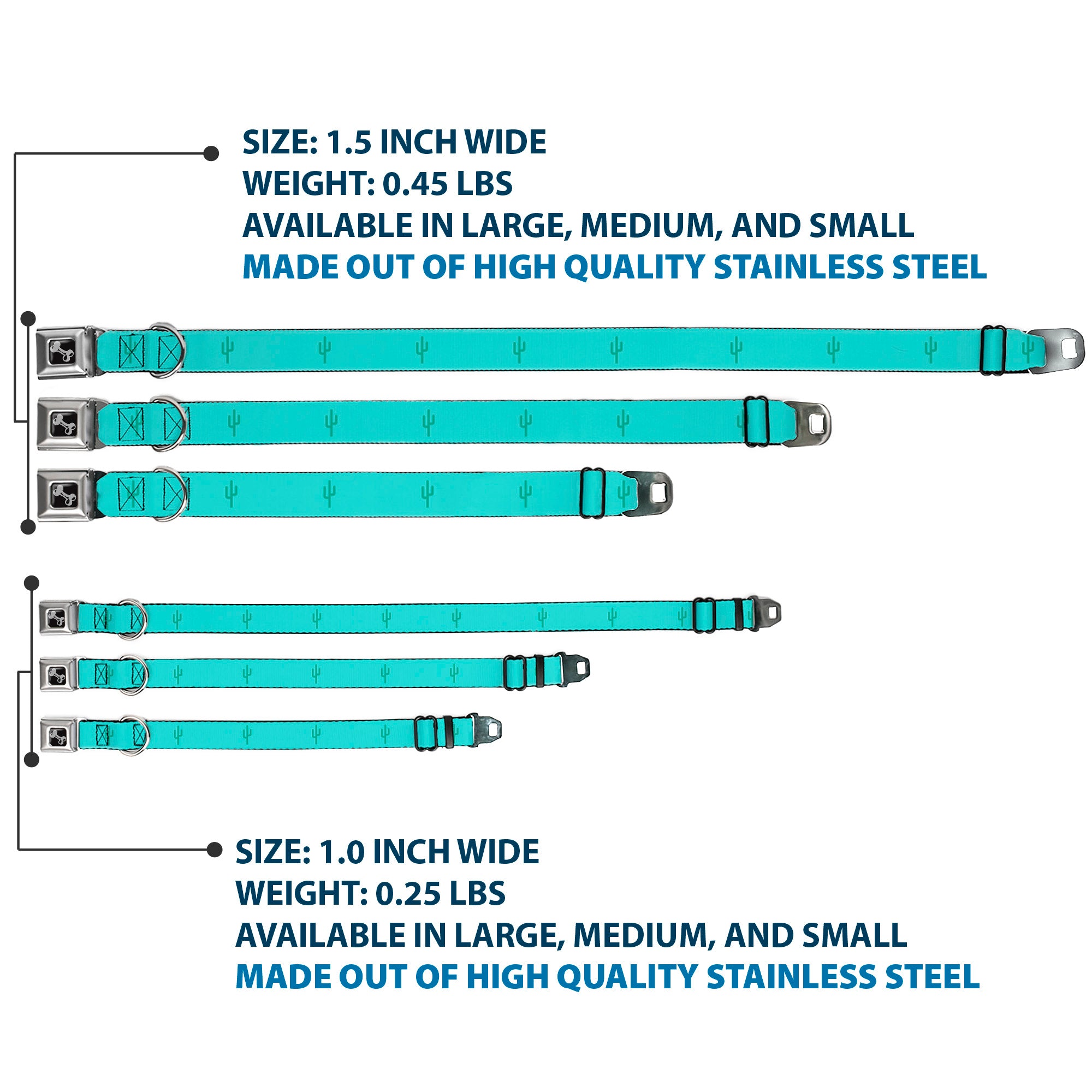 Dog Bone Seatbelt Buckle Collar - Cacti1 Aqua Blues Seatbelt Buckle Collars Buckle-Down