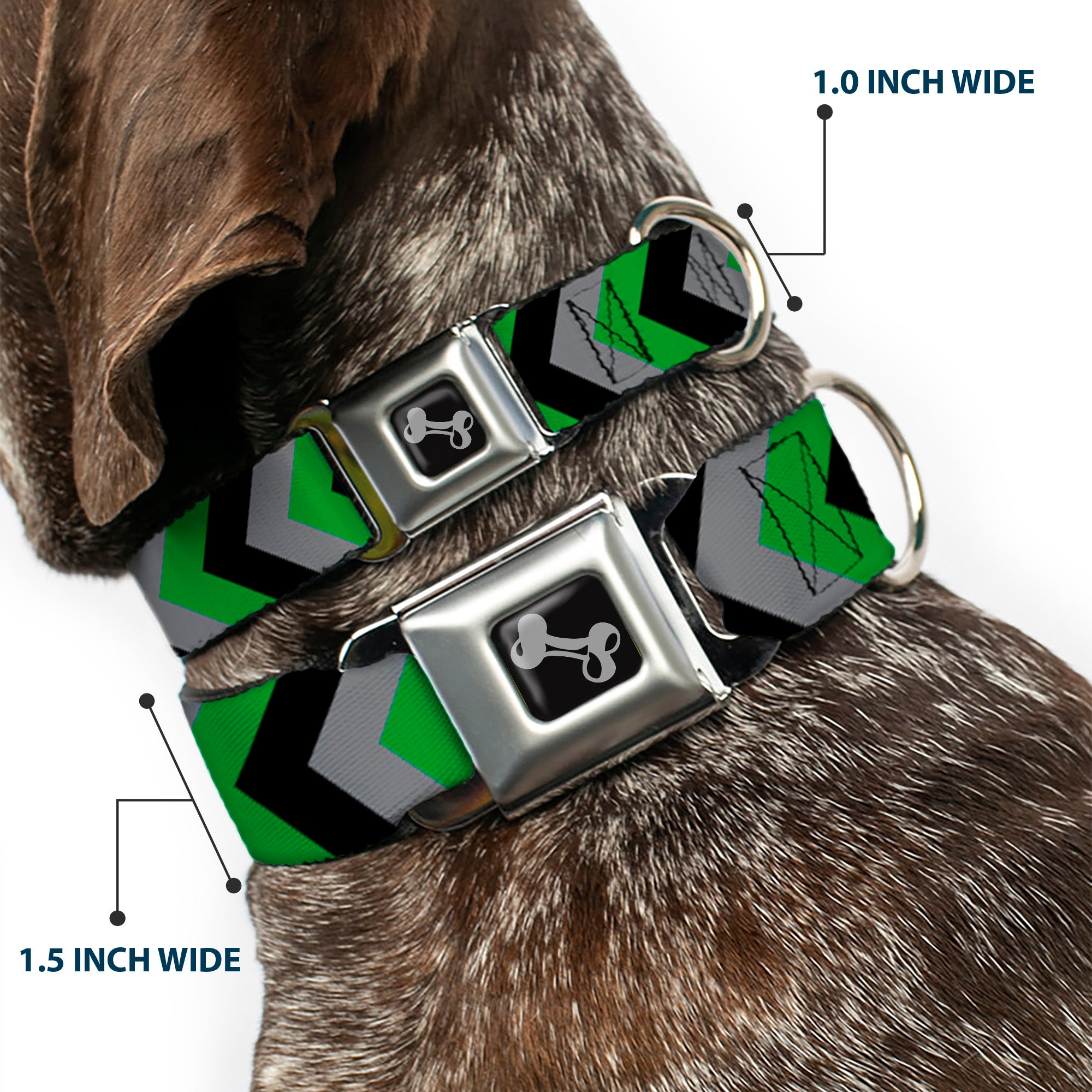 Dog Bone Seatbelt Buckle Collar - Chevron Green/Black/Gray Seatbelt Buckle Collars Buckle-Down