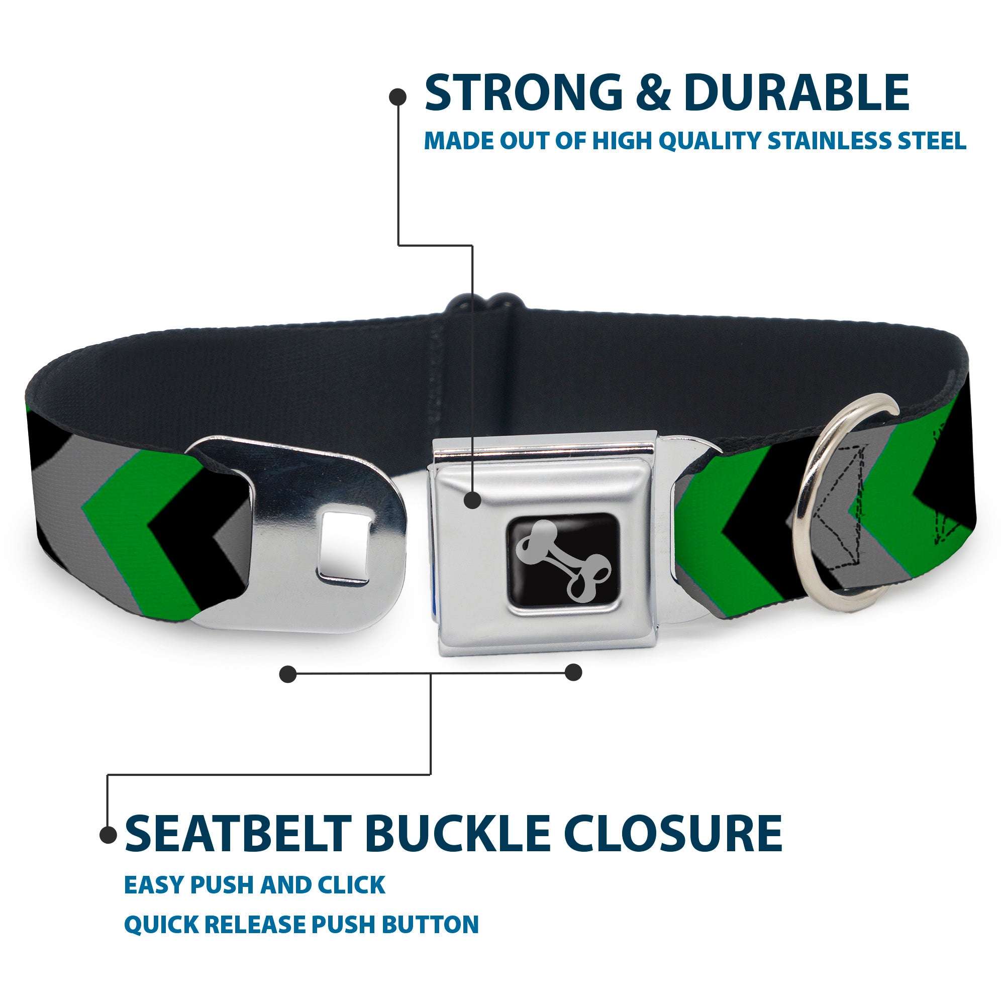 Dog Bone Seatbelt Buckle Collar - Chevron Green/Black/Gray Seatbelt Buckle Collars Buckle-Down