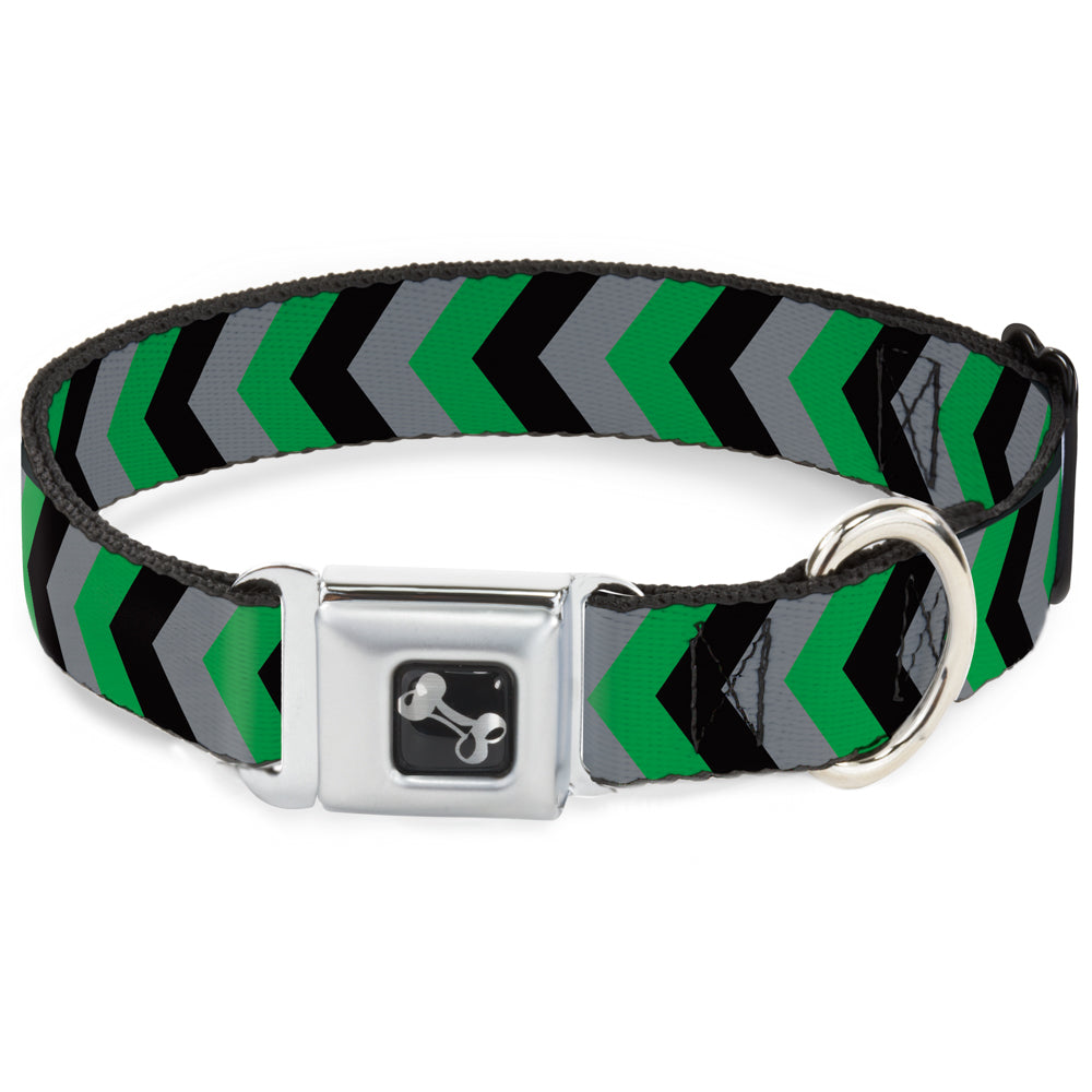 Dog Bone Seatbelt Buckle Collar - Chevron Green/Black/Gray Seatbelt Buckle Collars Buckle-Down