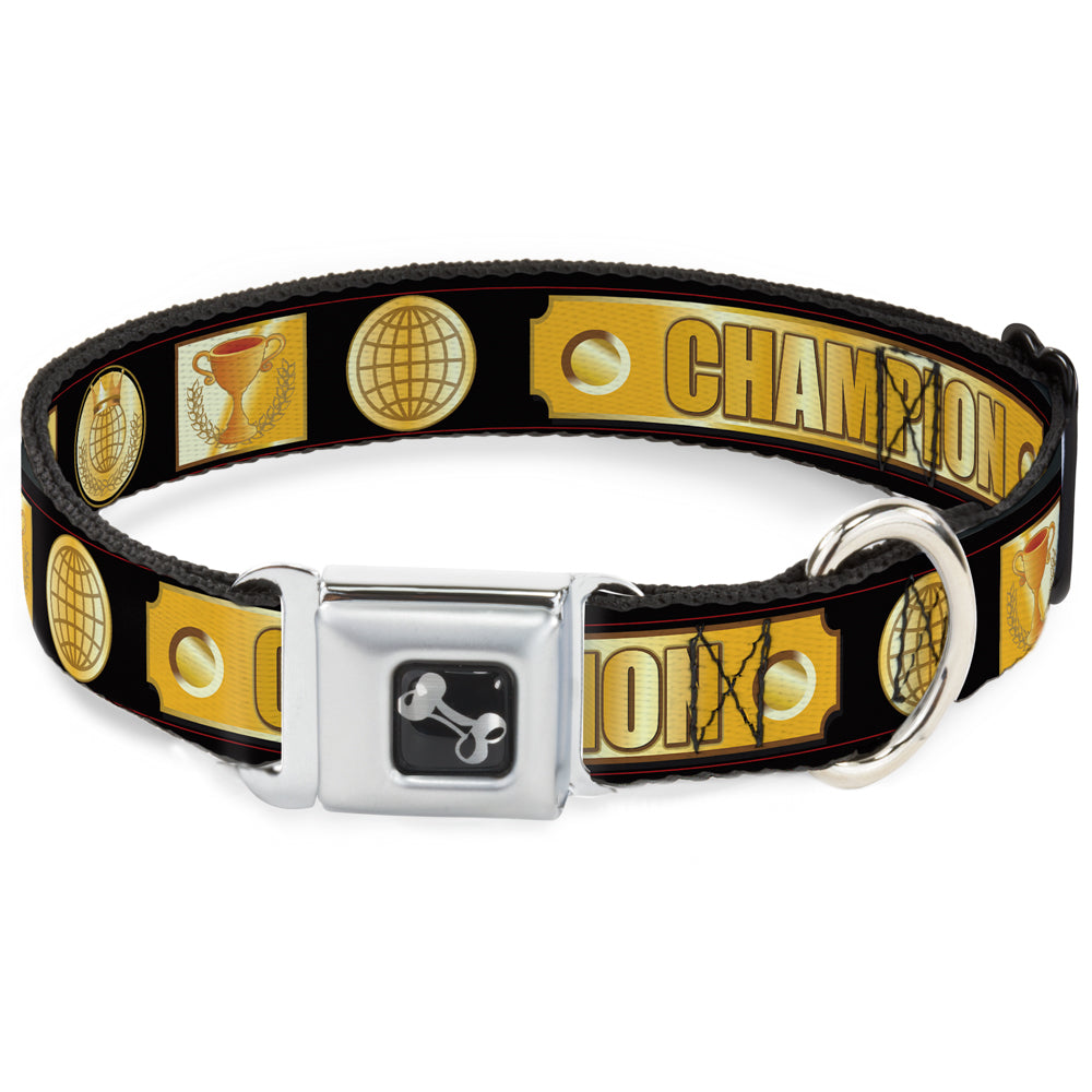 Dog Bone Seatbelt Buckle Collar - CHAMPION Belt/Icons Black/Golds Seatbelt Buckle Collars Buckle-Down