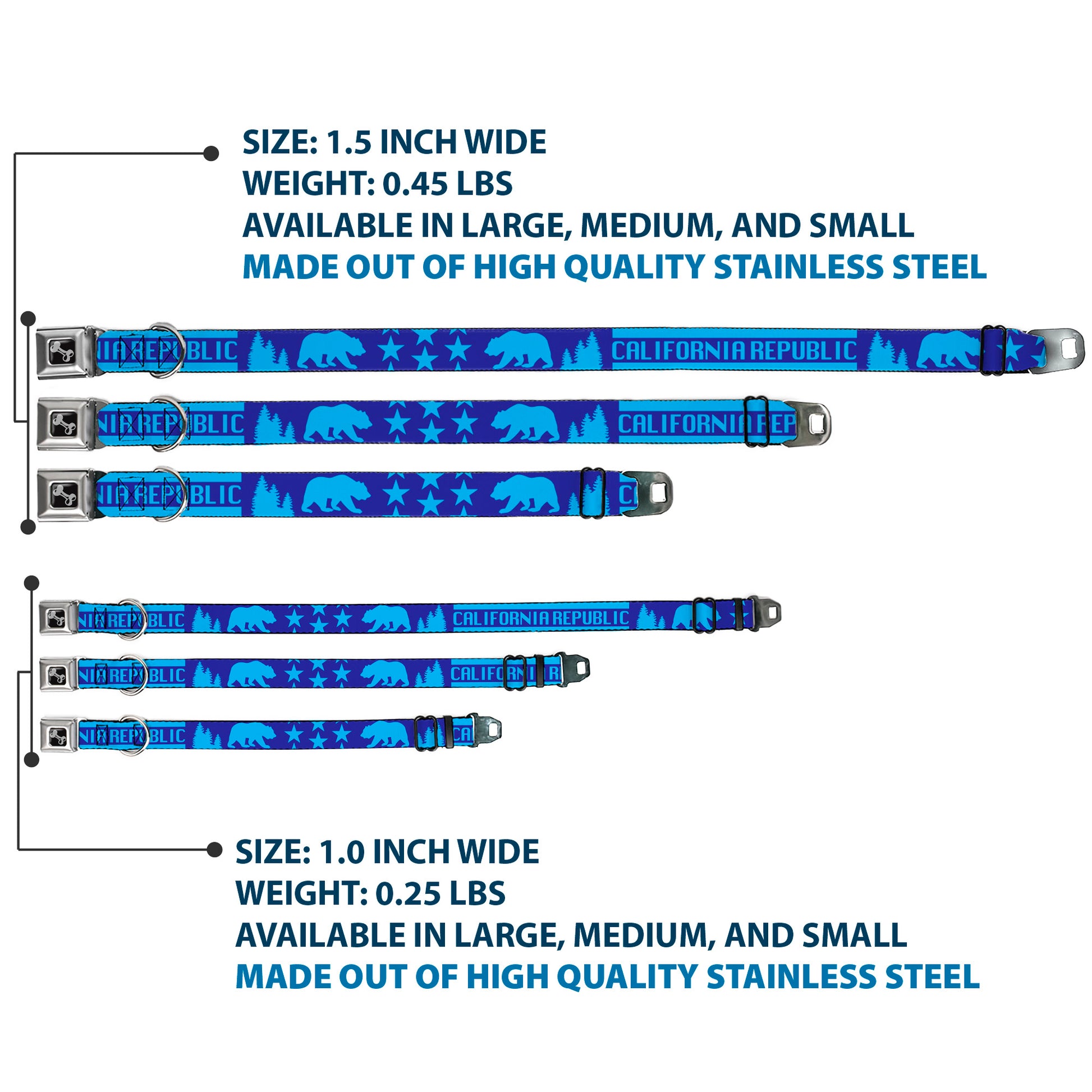 Dog Bone Seatbelt Buckle Collar - CALIFORNIA REPUBLIC/Bear/Stars Silhouette Blues Seatbelt Buckle Collars Buckle-Down