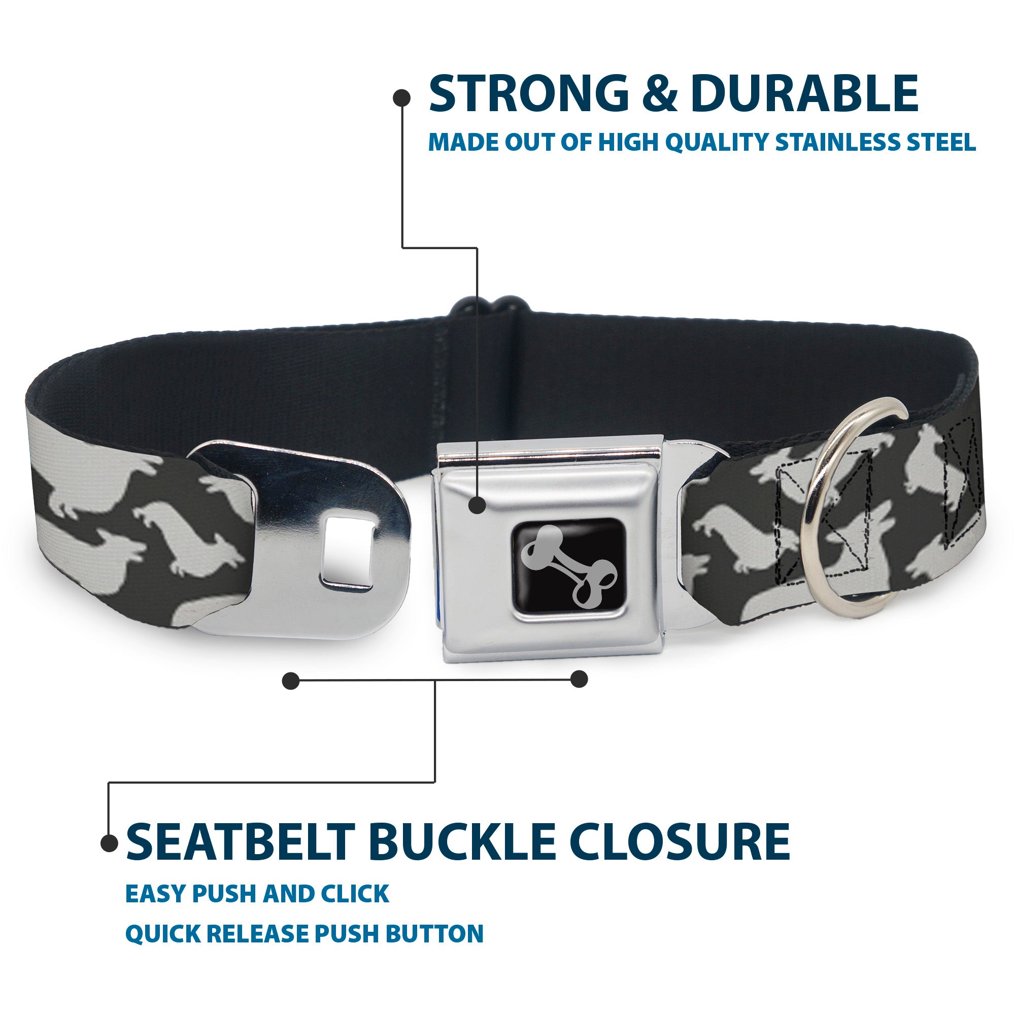 Dog Bone Seatbelt Buckle Collar - Corgi Silhouette Poses Grays Seatbelt Buckle Collars Buckle-Down