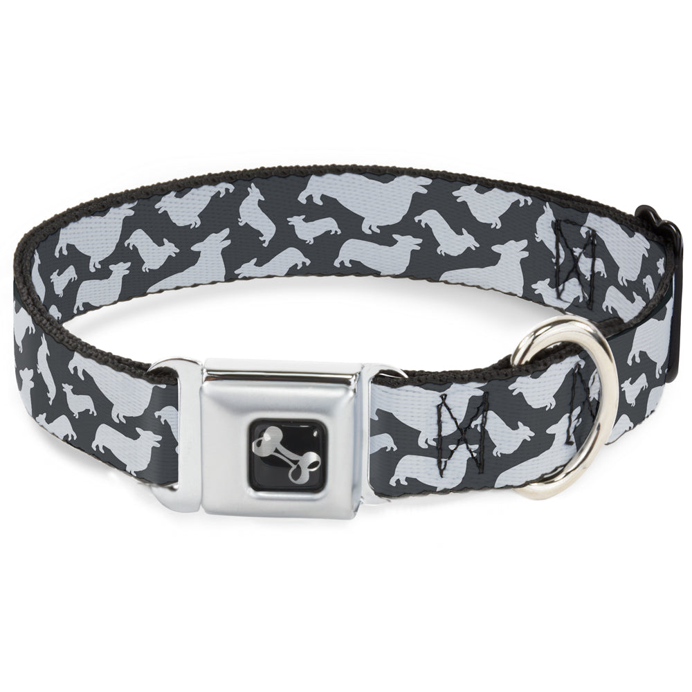 Dog Bone Seatbelt Buckle Collar - Corgi Silhouette Poses Grays Seatbelt Buckle Collars Buckle-Down