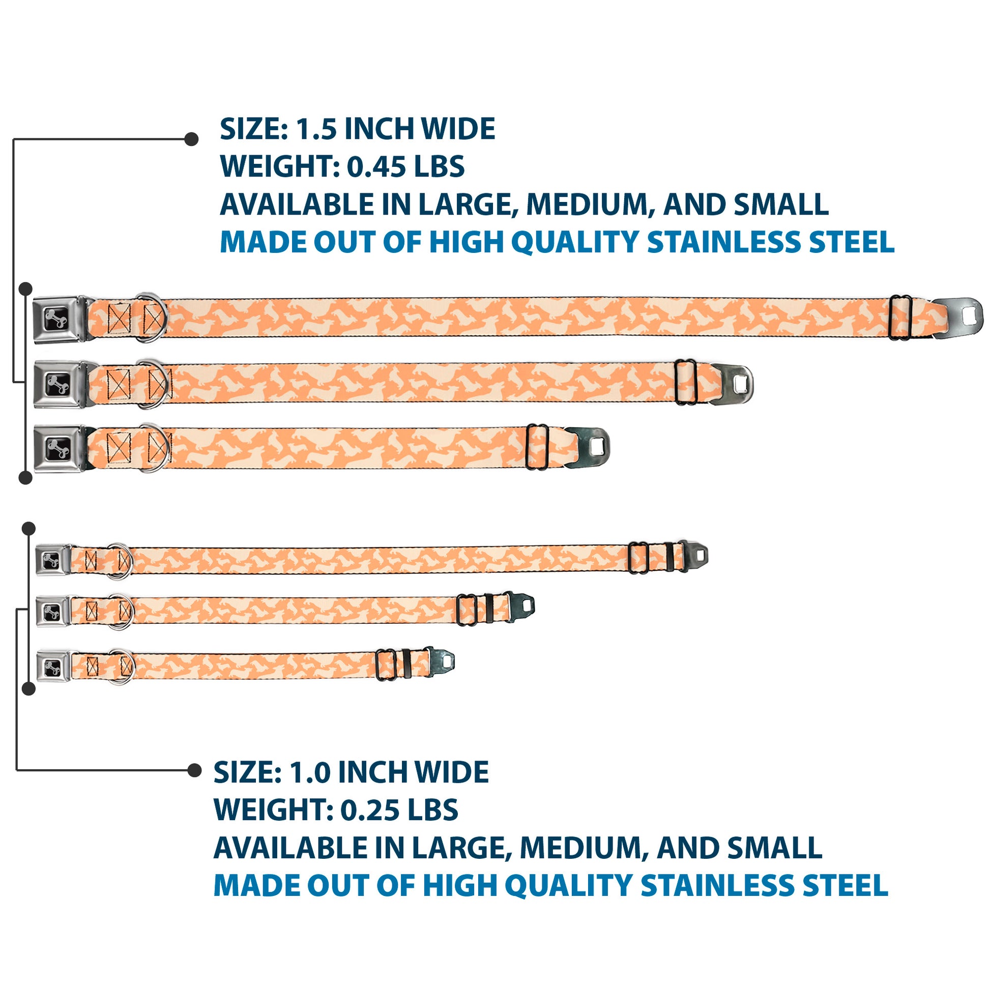 Dog Bone Seatbelt Buckle Collar - Corgi Silhouette Poses Golden Tan Seatbelt Buckle Collars Buckle-Down