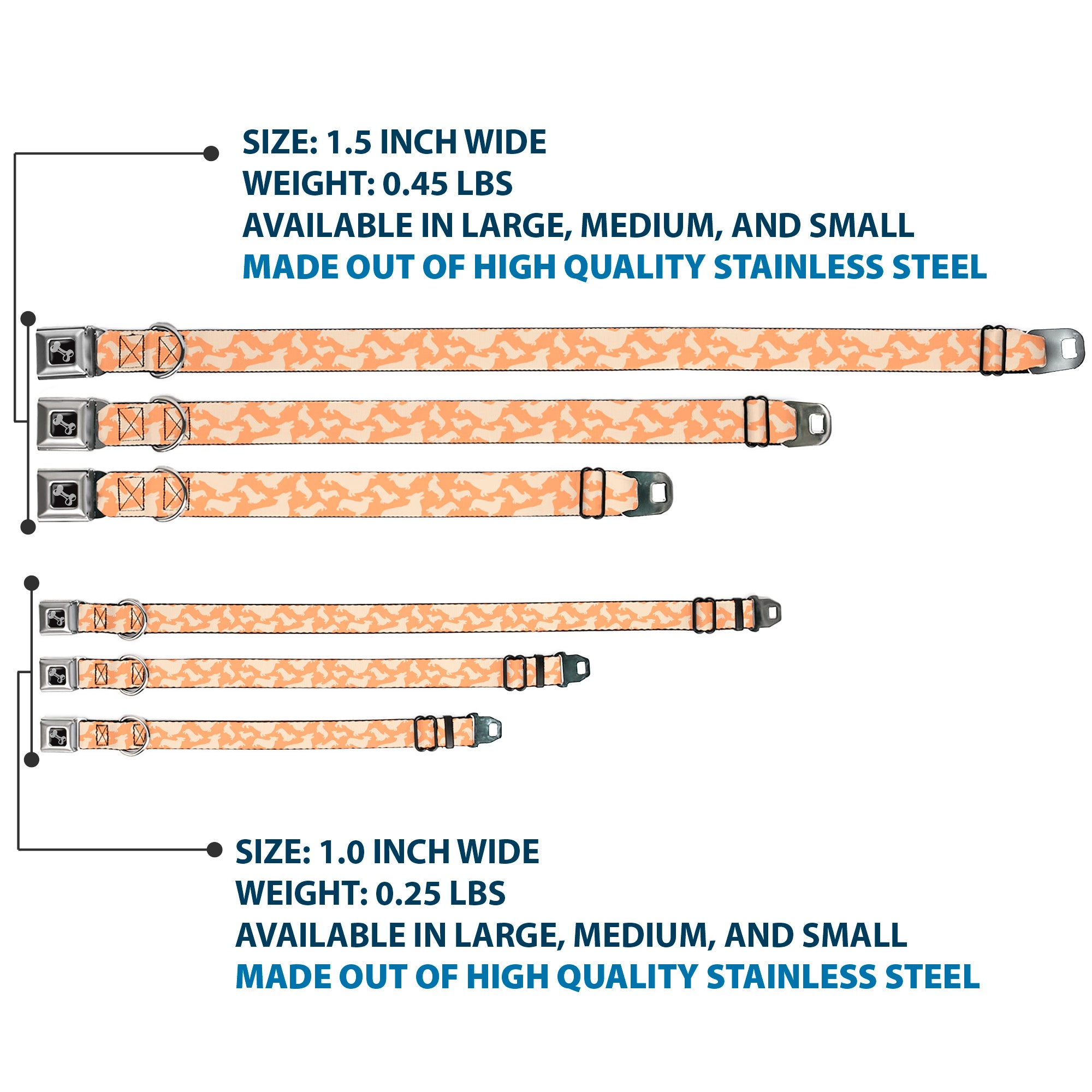 Dog Bone Seatbelt Buckle Collar - Corgi Silhouette Poses Golden Tan Seatbelt Buckle Collars Buckle-Down