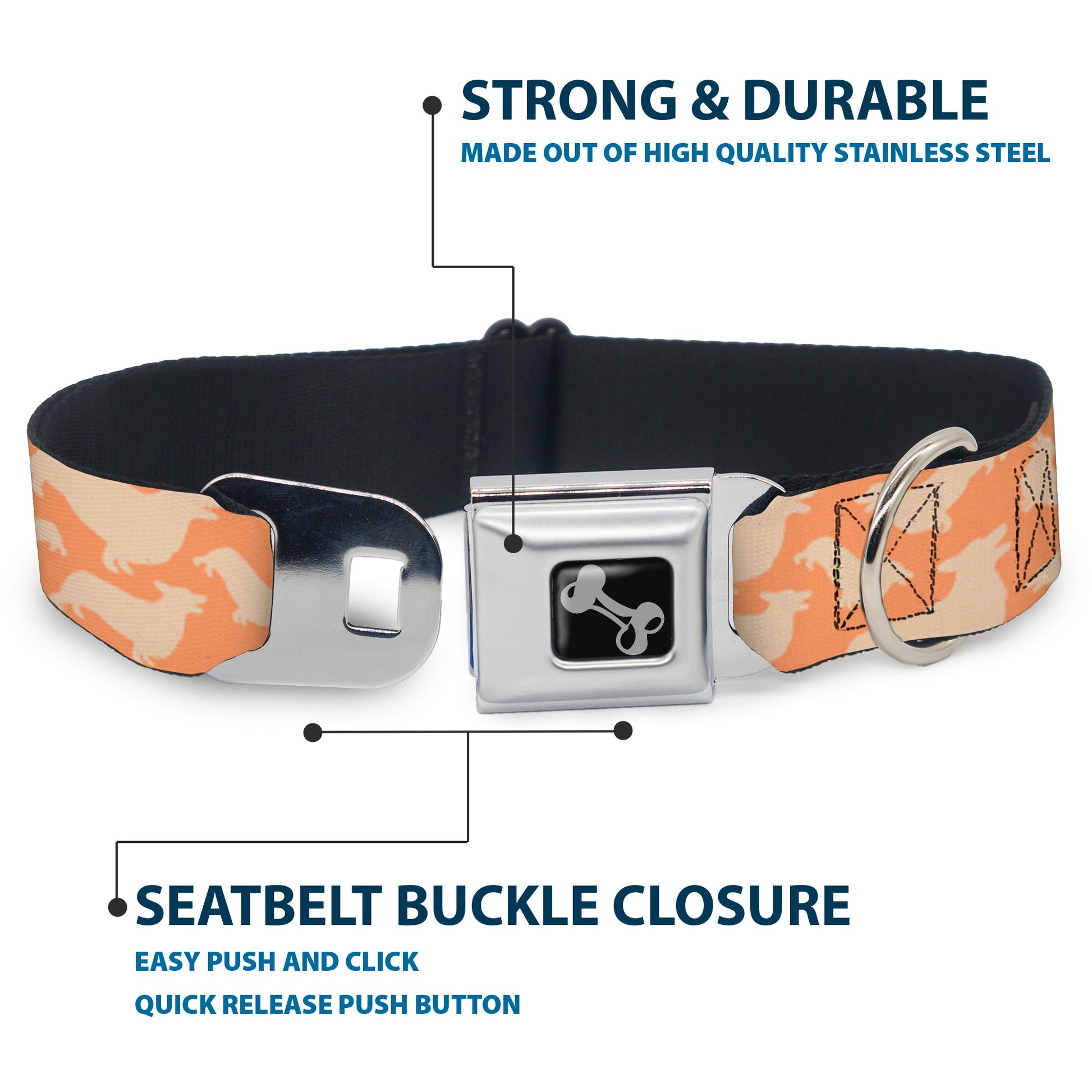 Dog Bone Seatbelt Buckle Collar - Corgi Silhouette Poses Golden Tan Seatbelt Buckle Collars Buckle-Down