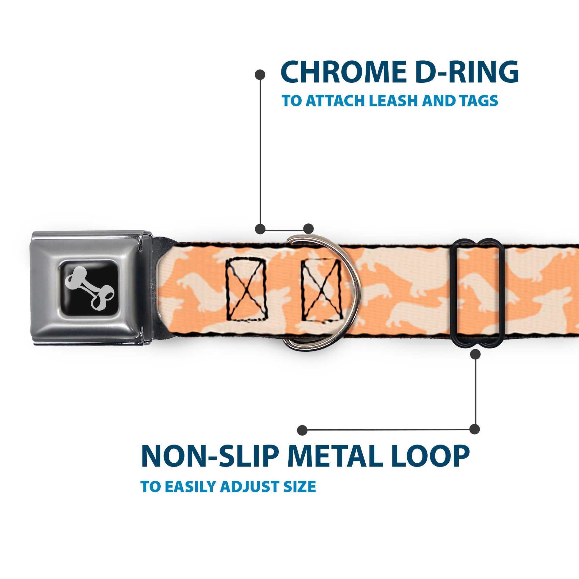 Dog Bone Seatbelt Buckle Collar - Corgi Silhouette Poses Golden Tan Seatbelt Buckle Collars Buckle-Down