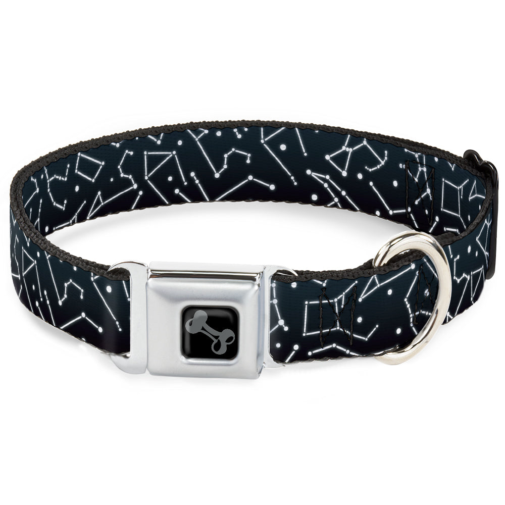 Dog Bone Black/Silver Seatbelt Buckle Collar - Constellations Scattered Midnight Blue/White Seatbelt Buckle Collars Buckle-Down