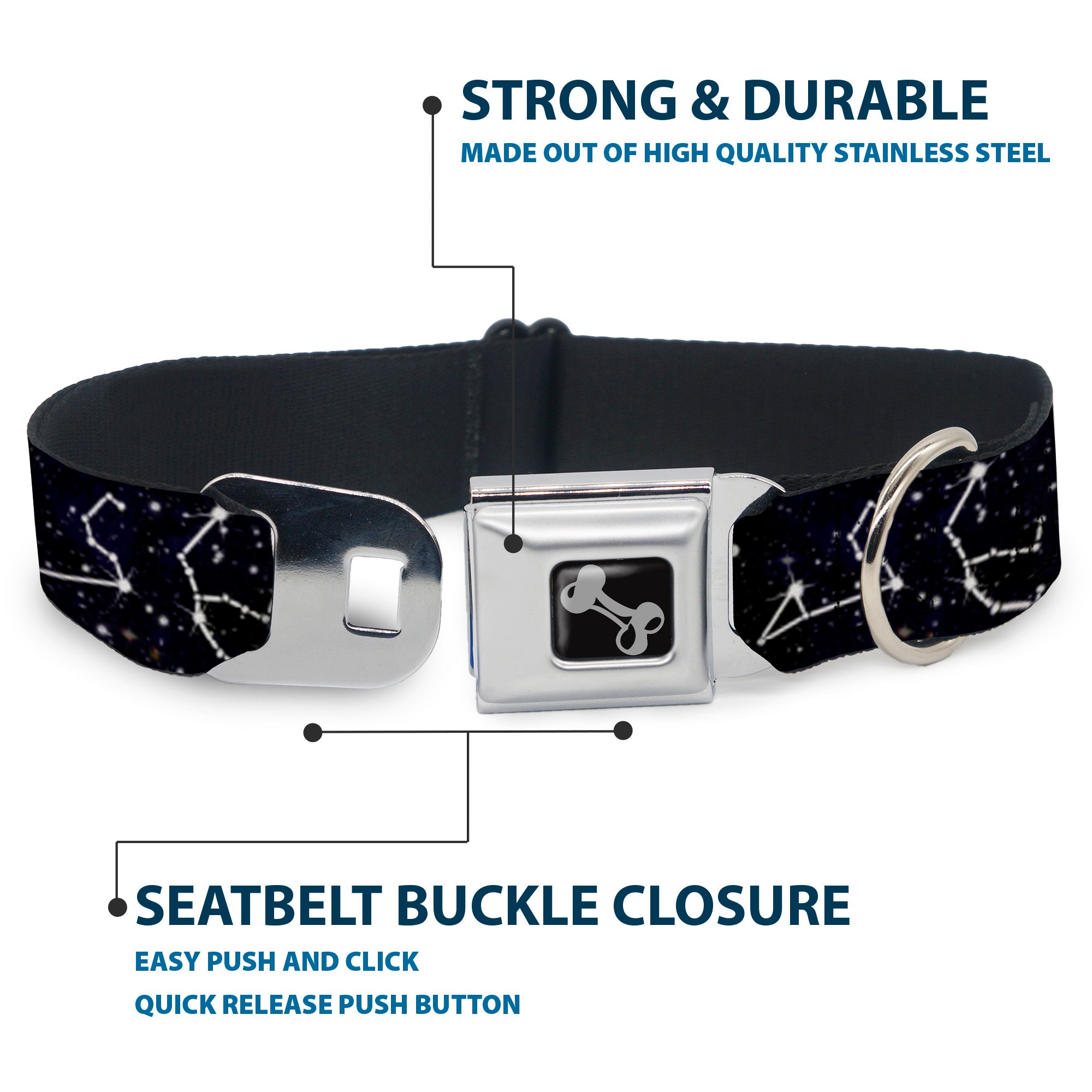 Dog Bone Black/Silver Seatbelt Buckle Collar - Constellations-14 Galaxy/White Seatbelt Buckle Collars Buckle-Down