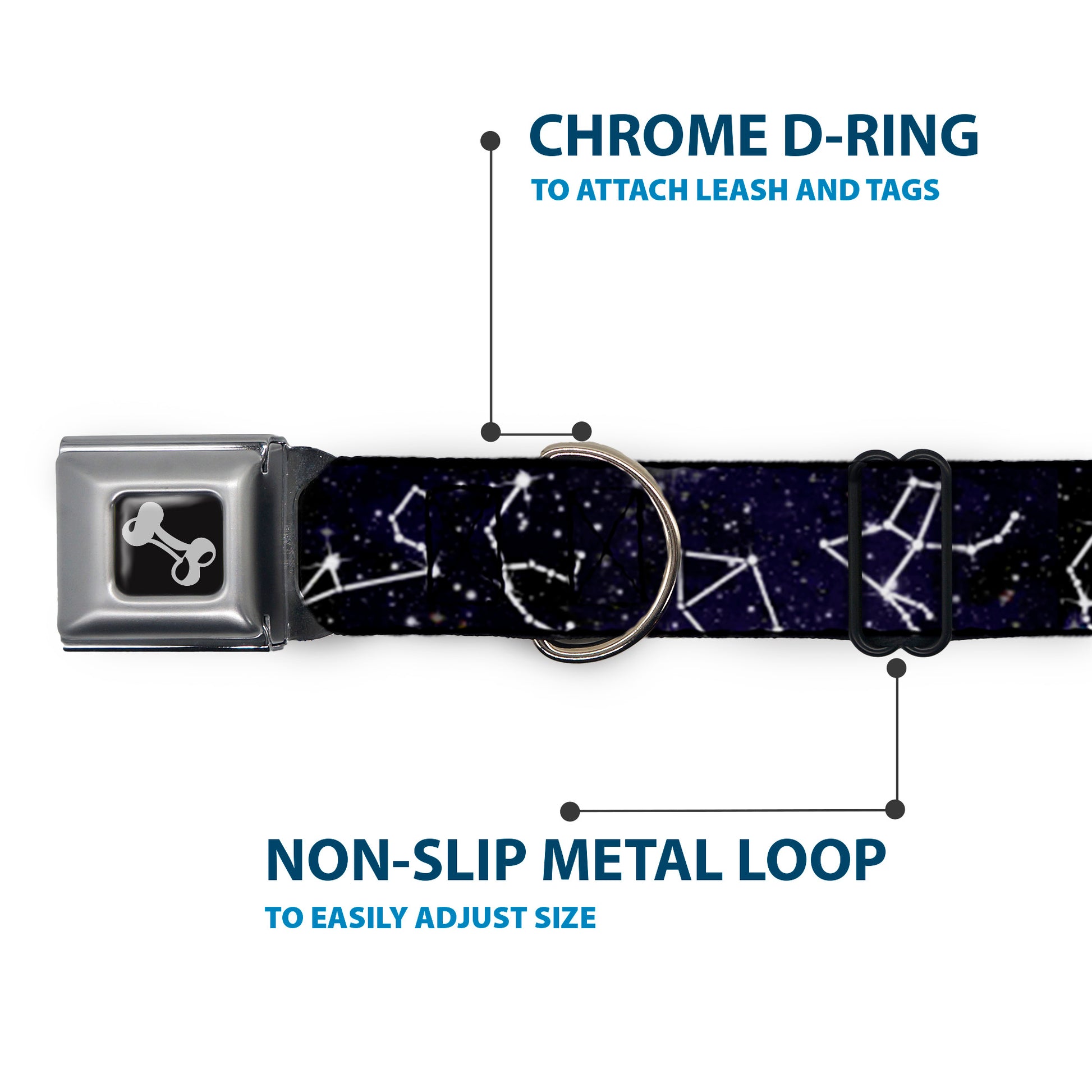 Dog Bone Black/Silver Seatbelt Buckle Collar - Constellations-14 Galaxy/White Seatbelt Buckle Collars Buckle-Down