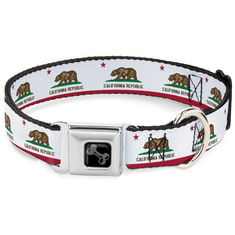 Dog Bone Black/Silver Seatbelt Buckle Collar - California Flag Continuous Seatbelt Buckle Collars Buckle-Down