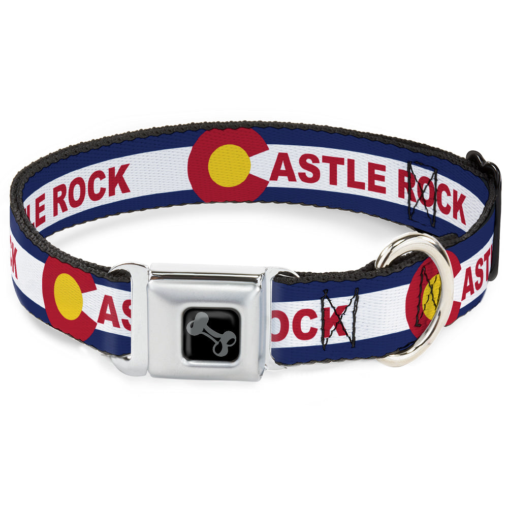 Dog Bone Black/Silver Seatbelt Buckle Collar - Colorado CASTLE ROCK Flag Blue/White/Red/Yellows Seatbelt Buckle Collars Buckle-Down