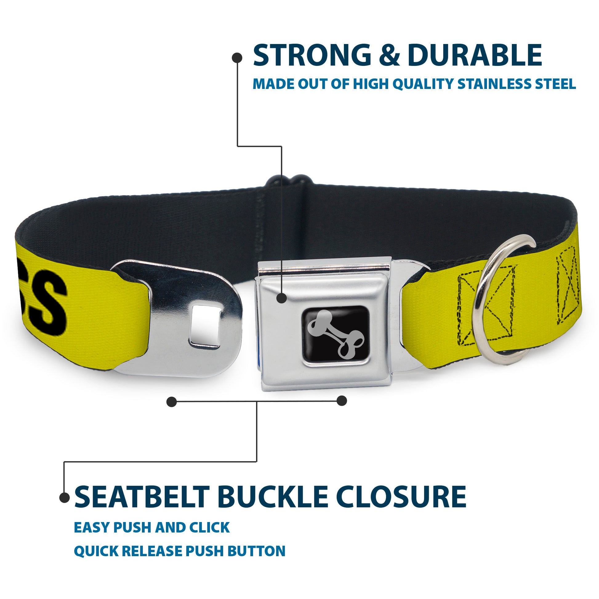 Dog Bone Seatbelt Buckle Collar - CRIME SCENE DO NOT CROSS Yellow/Black Seatbelt Buckle Collars Buckle-Down