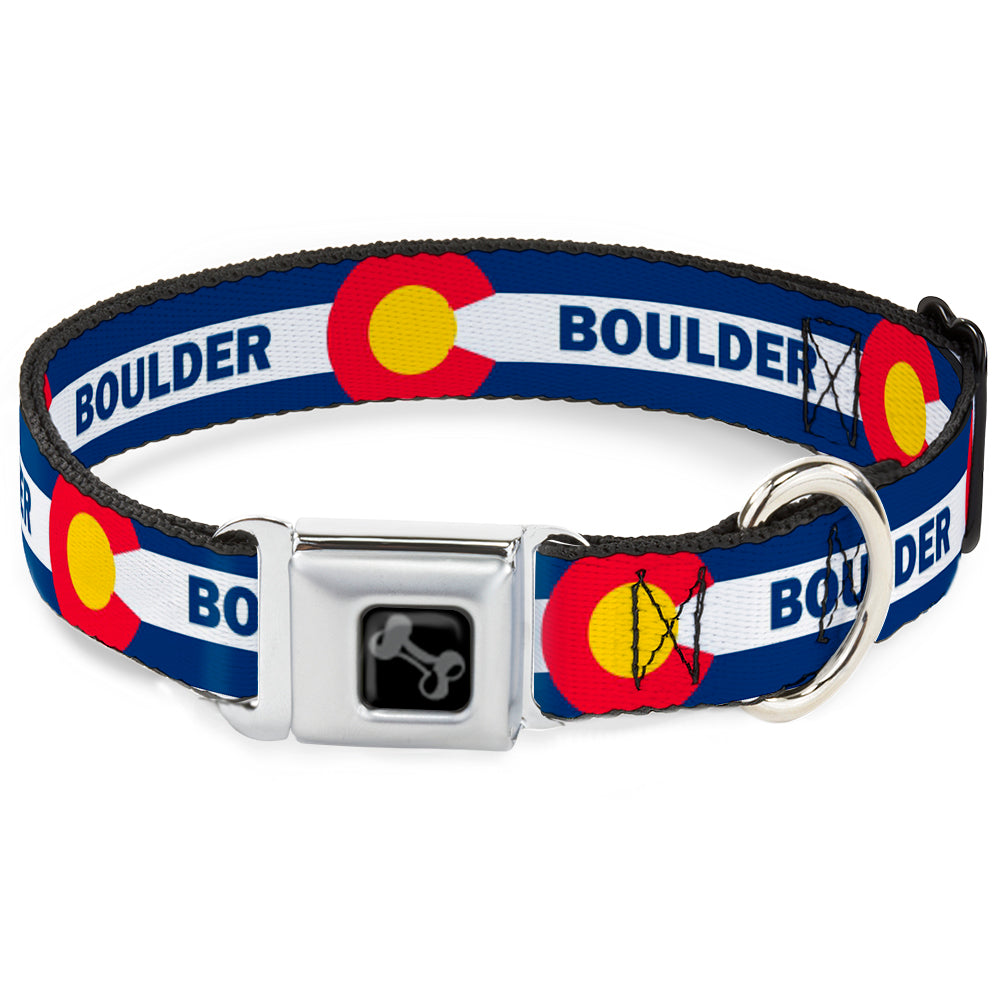 Dog Bone Black/Silver Seatbelt Buckle Collar - Colorado BOULDER Flag Blue/White/Red/Yellow Seatbelt Buckle Collars Buckle-Down