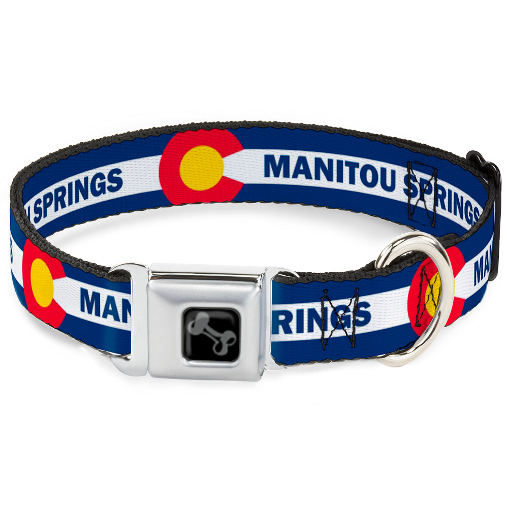 Dog Bone Black/Silver Seatbelt Buckle Collar - Colorado MANITOU SPRINGS Flag Blue/White/Red/Yellow Seatbelt Buckle Collars Buckle-Down