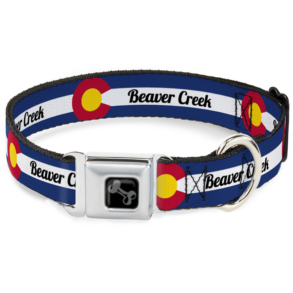 Dog Bone Black/Silver Seatbelt Buckle Collar - Colorado BEAVER CREEK Flag Blue/White/Red/Yellow Seatbelt Buckle Collars Buckle-Down