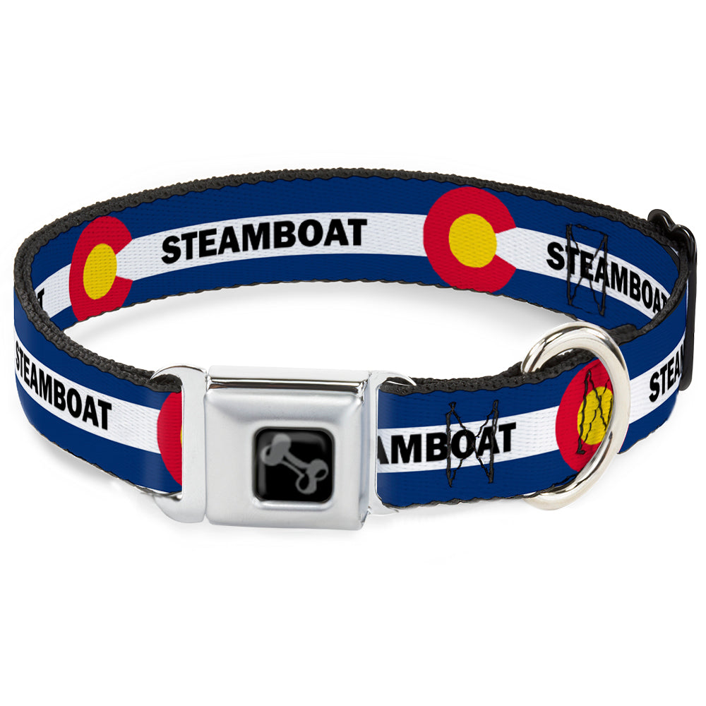 Dog Bone Black/Silver Seatbelt Buckle Collar - Colorado STEAMBOAT Flag Blue/White/Red/Yellow Seatbelt Buckle Collars Buckle-Down