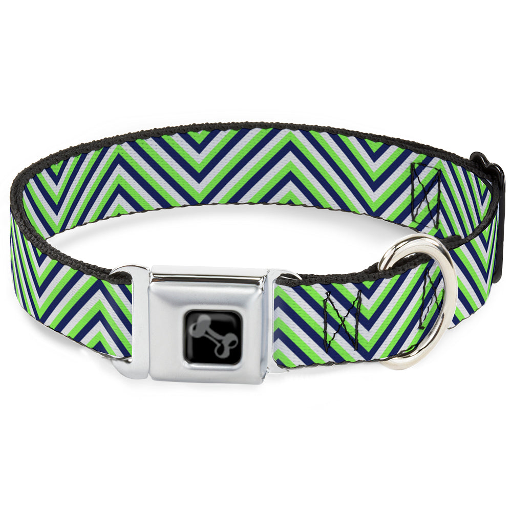 Dog Bone Black/Silver Seatbelt Buckle Collar - Chevron Stripe White/Neon Green/Navy Seatbelt Buckle Collars Buckle-Down