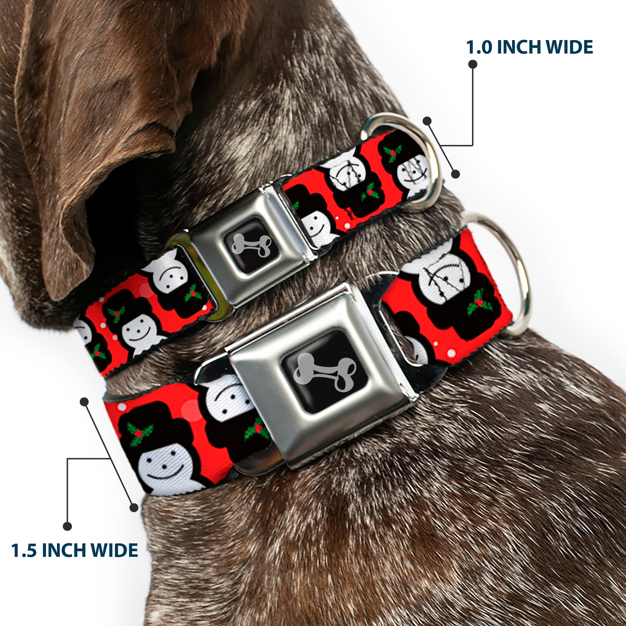 Dog Bone Black/Silver Seatbelt Buckle Collar - Christmas Snowman Flip Red/White Seatbelt Buckle Collars Buckle-Down