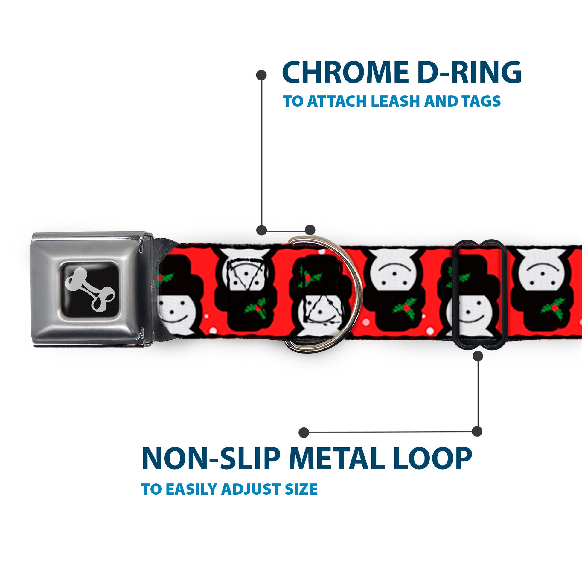Dog Bone Black/Silver Seatbelt Buckle Collar - Christmas Snowman Flip Red/White Seatbelt Buckle Collars Buckle-Down