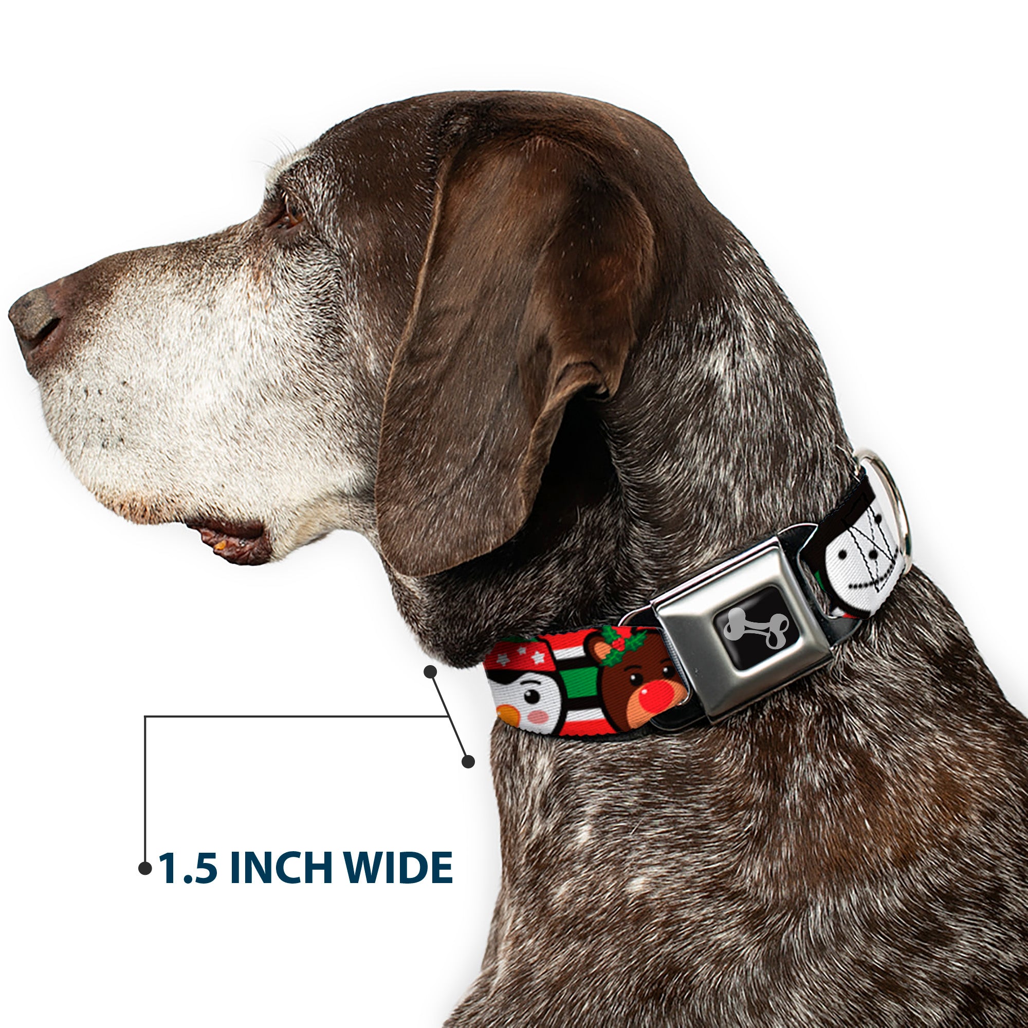 Dog Bone Black/Silver Seatbelt Buckle Collar - Christmas Penguin/Reindeer/Snowman Stripe Red/White/Black/Green Seatbelt Buckle Collars Buckle-Down