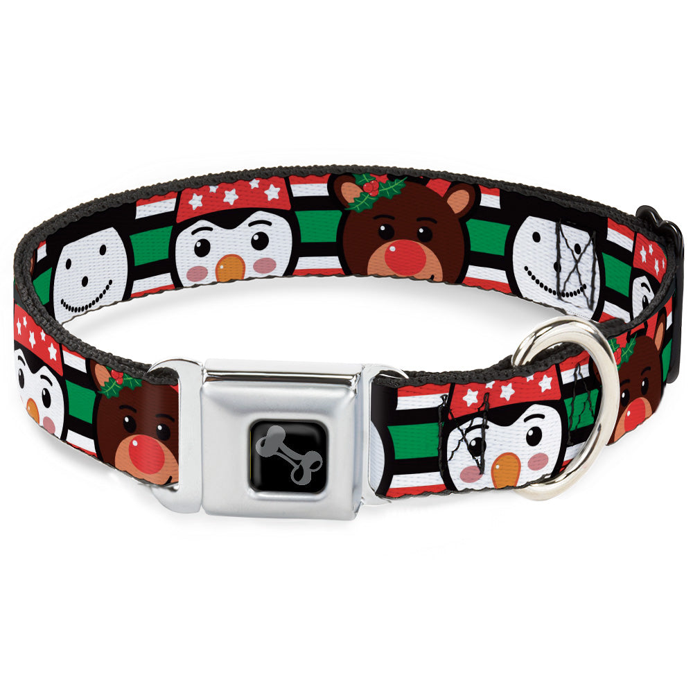 Dog Bone Black/Silver Seatbelt Buckle Collar - Christmas Penguin/Reindeer/Snowman Stripe Red/White/Black/Green Seatbelt Buckle Collars Buckle-Down