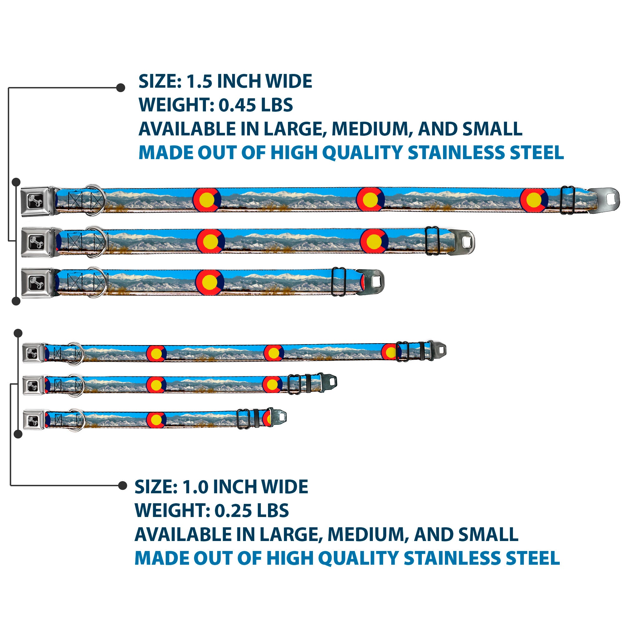 Seatbelt Buckle Collar - Colorado Mount Evans Vivid Landscape/Colorado Flag Icon Seatbelt Buckle Collars Buckle-Down