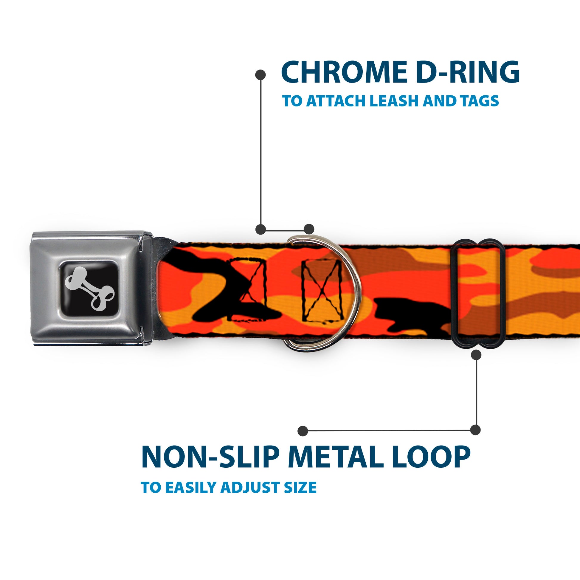 Dog Bone Black/Silver Seatbelt Buckle Collar - Camo Oranges/Black Seatbelt Buckle Collars Buckle-Down