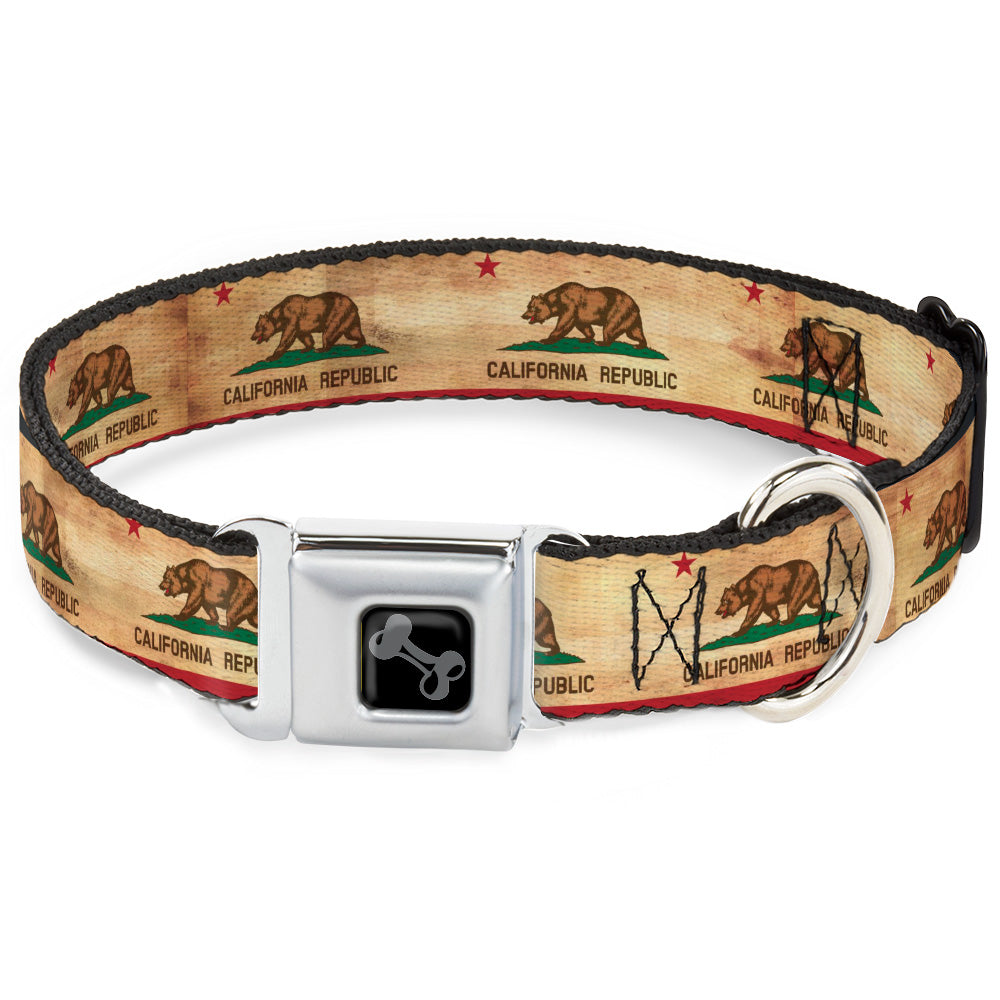 Dog Bone Black/Silver Seatbelt Buckle Collar - California Flag Continuous Vintage Seatbelt Buckle Collars Buckle-Down