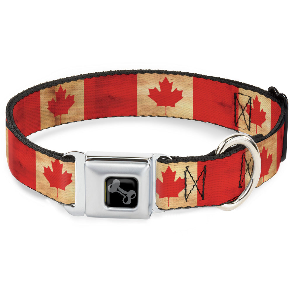 Dog Bone Black/Silver Seatbelt Buckle Collar - Canada Flag Continuous Vintage Seatbelt Buckle Collars Buckle-Down