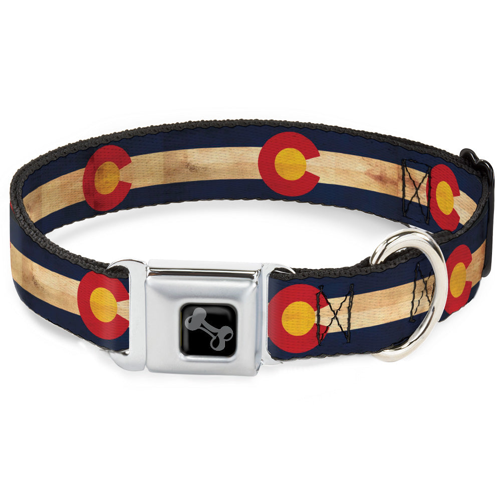 Dog Bone Black/Silver Seatbelt Buckle Collar - Colorado Flag Continuous Vintage Seatbelt Buckle Collars Buckle-Down