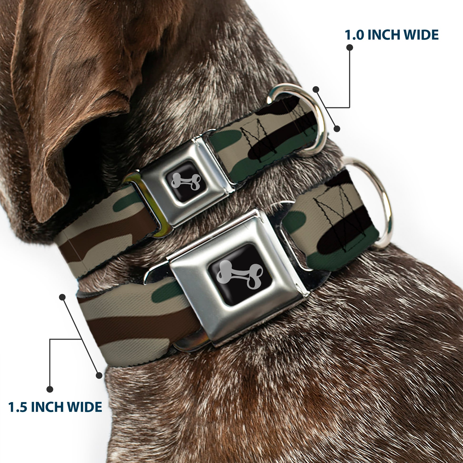 Dog Bone Black/Silver Seatbelt Buckle Collar - Camo Olive3 Seatbelt Buckle Collars Buckle-Down
